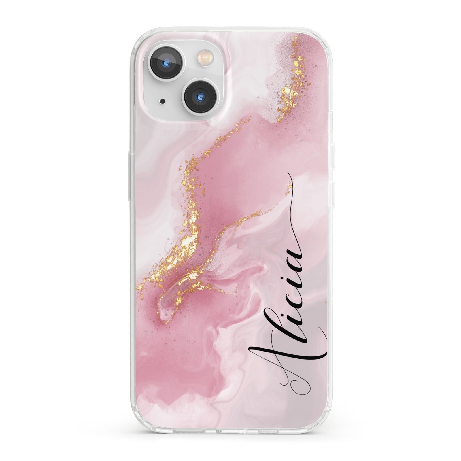 Personalised Pink Marble iPhone 13 Clear Bumper Case