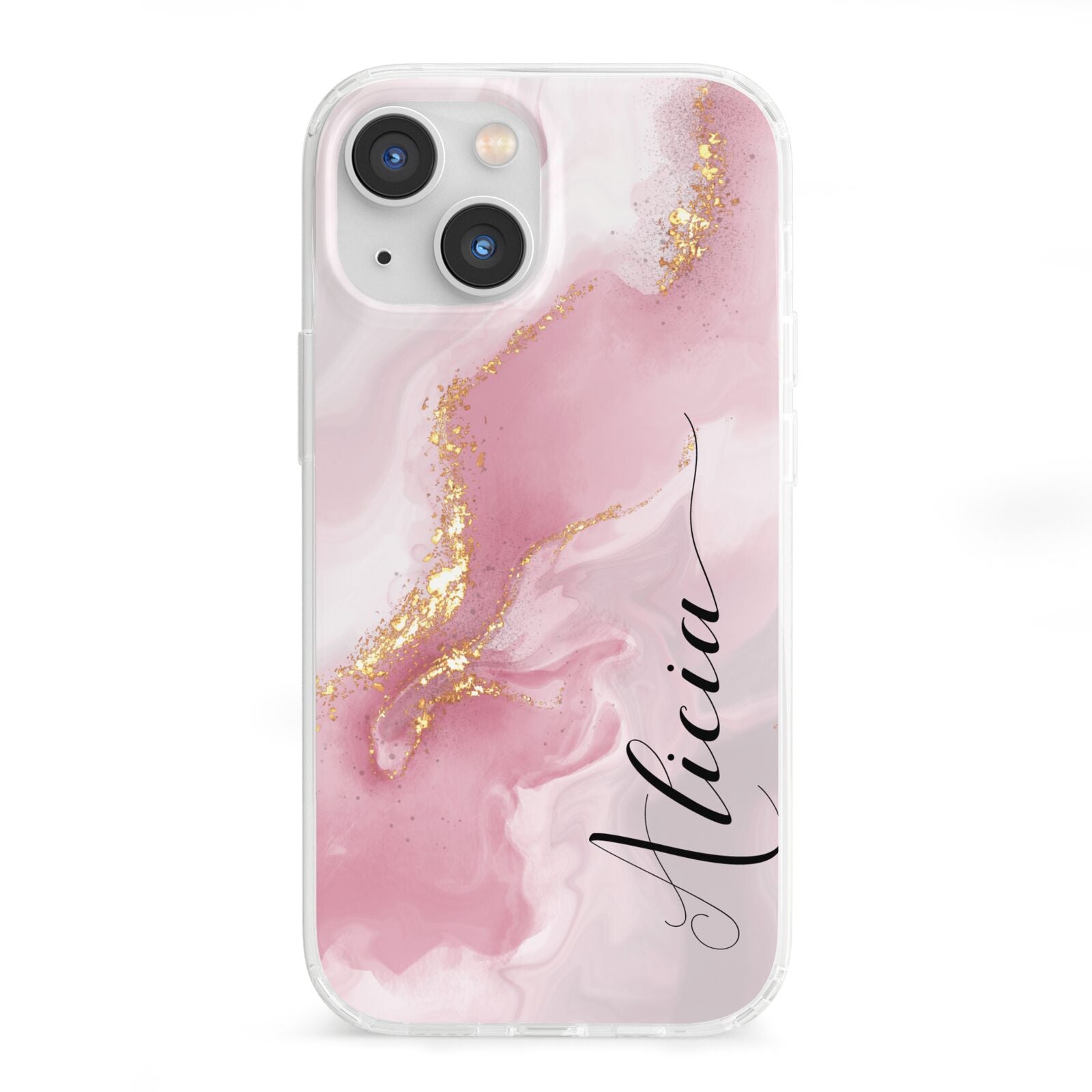 Personalised Pink Marble iPhone 13 Mini Clear Bumper Case