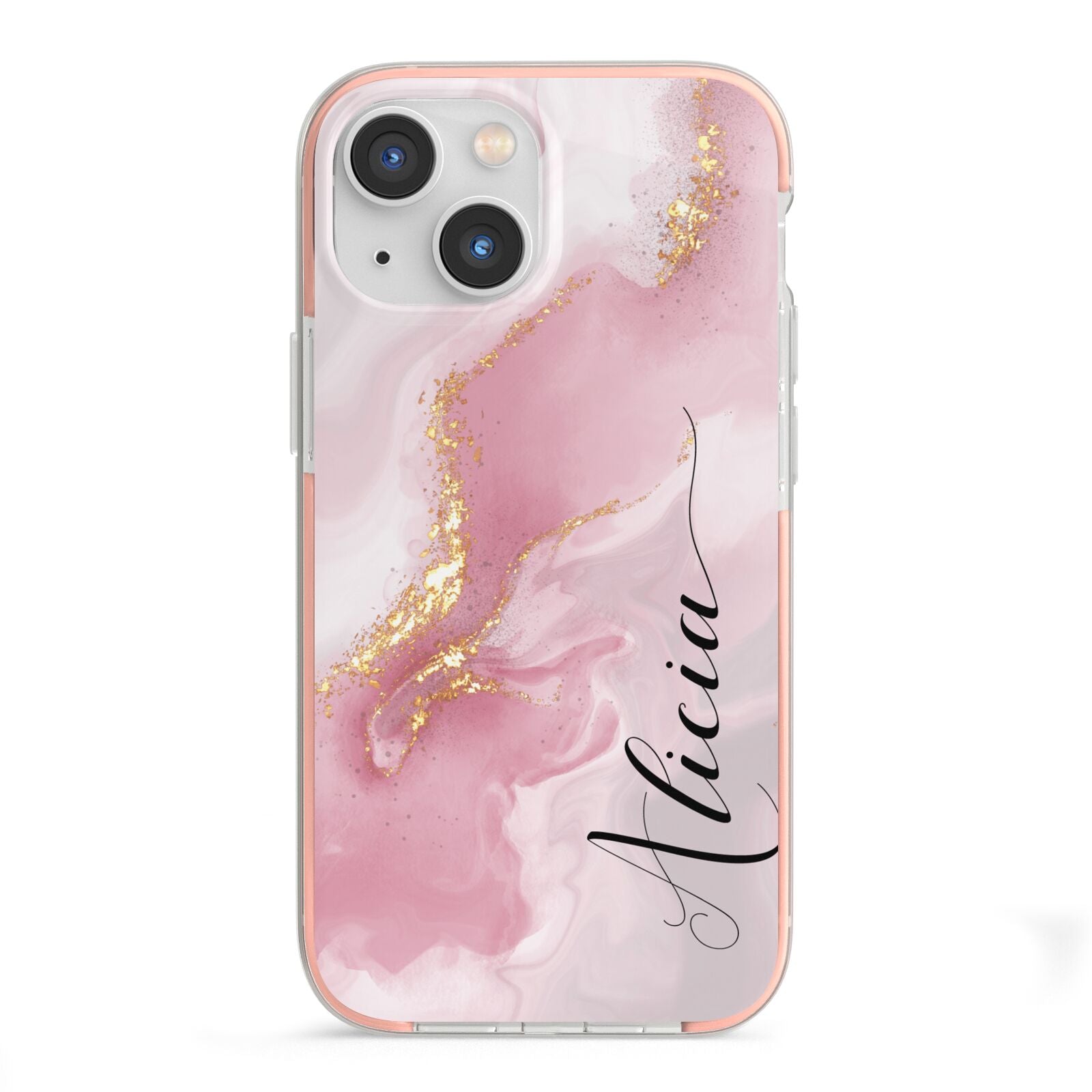 Personalised Pink Marble iPhone 13 Mini TPU Impact Case with Pink Edges