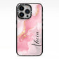 Personalised Pink Marble iPhone 13 Pro Black Impact Case on Silver phone
