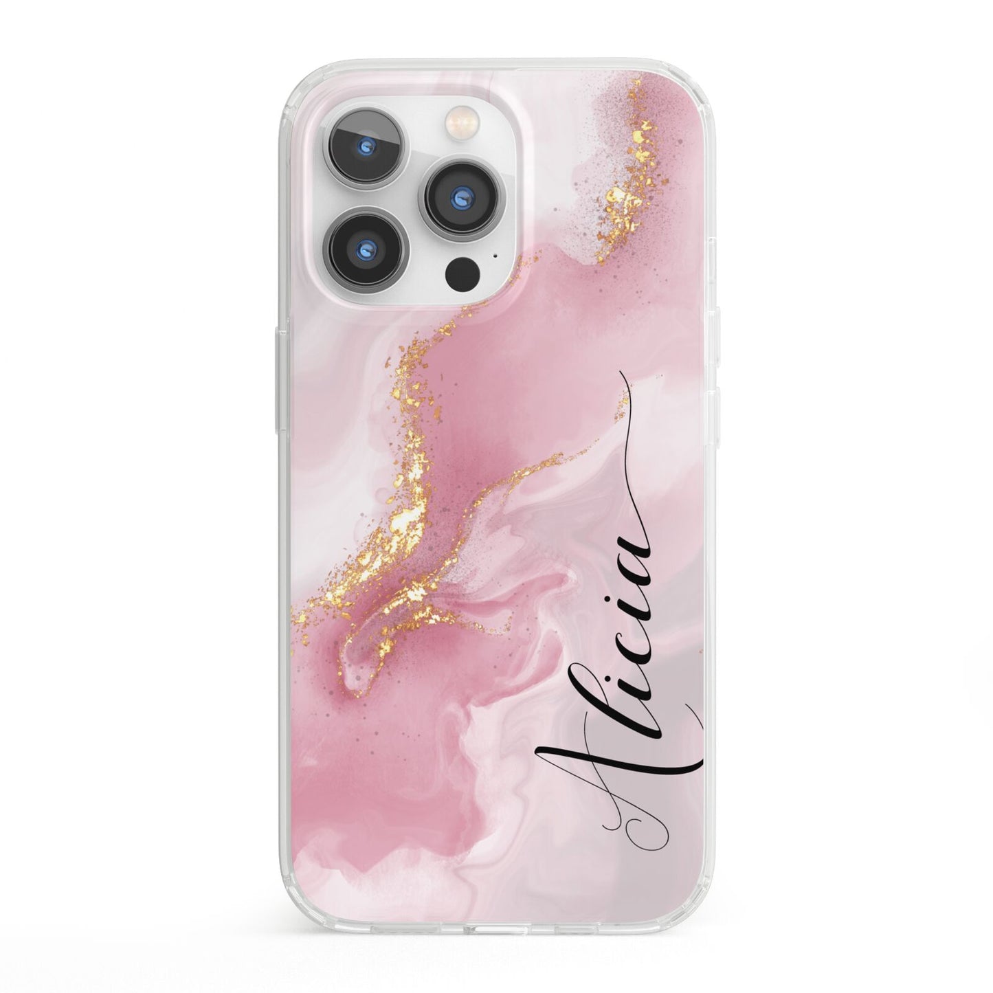 Personalised Pink Marble iPhone 13 Pro Clear Bumper Case