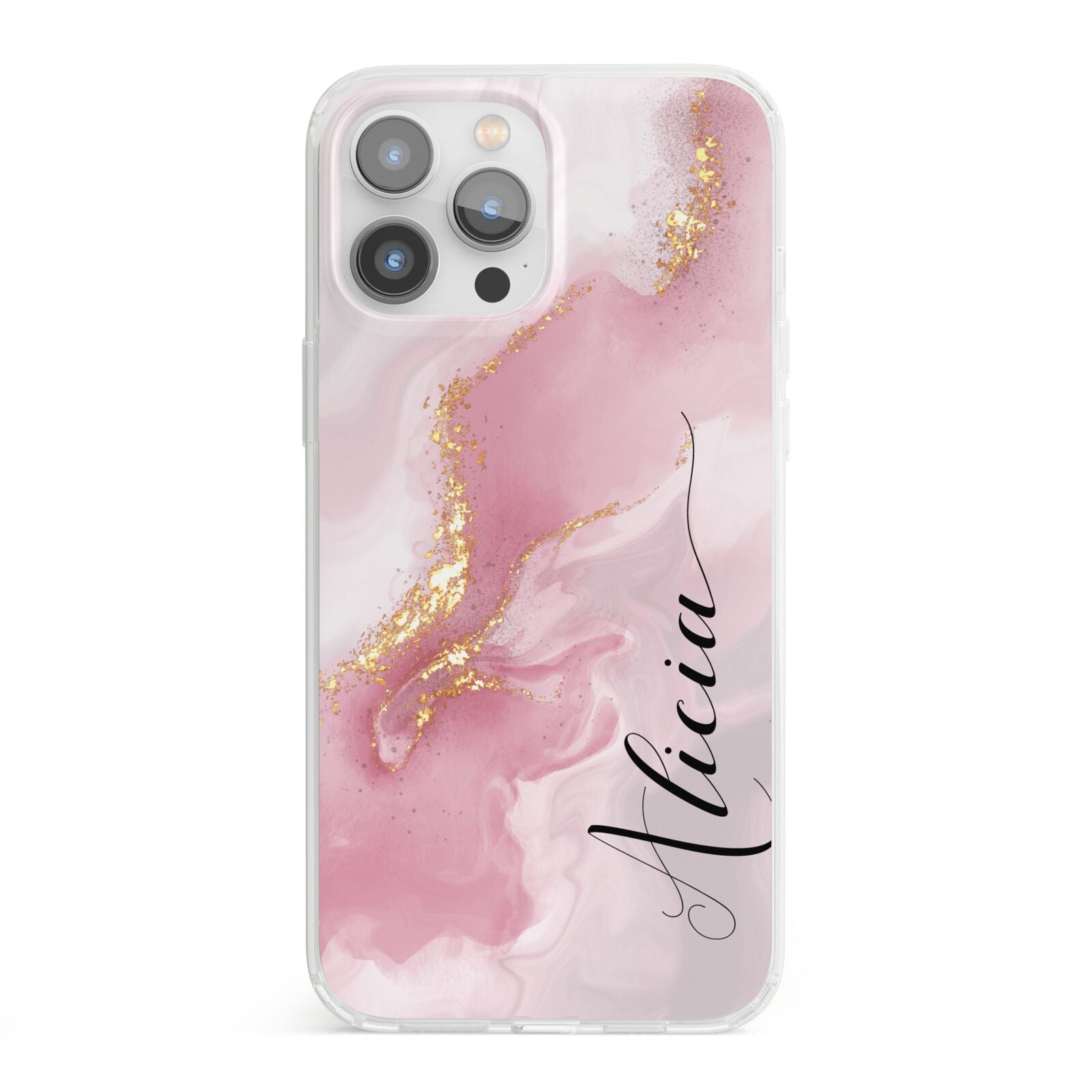 Personalised Pink Marble iPhone 13 Pro Max Clear Bumper Case