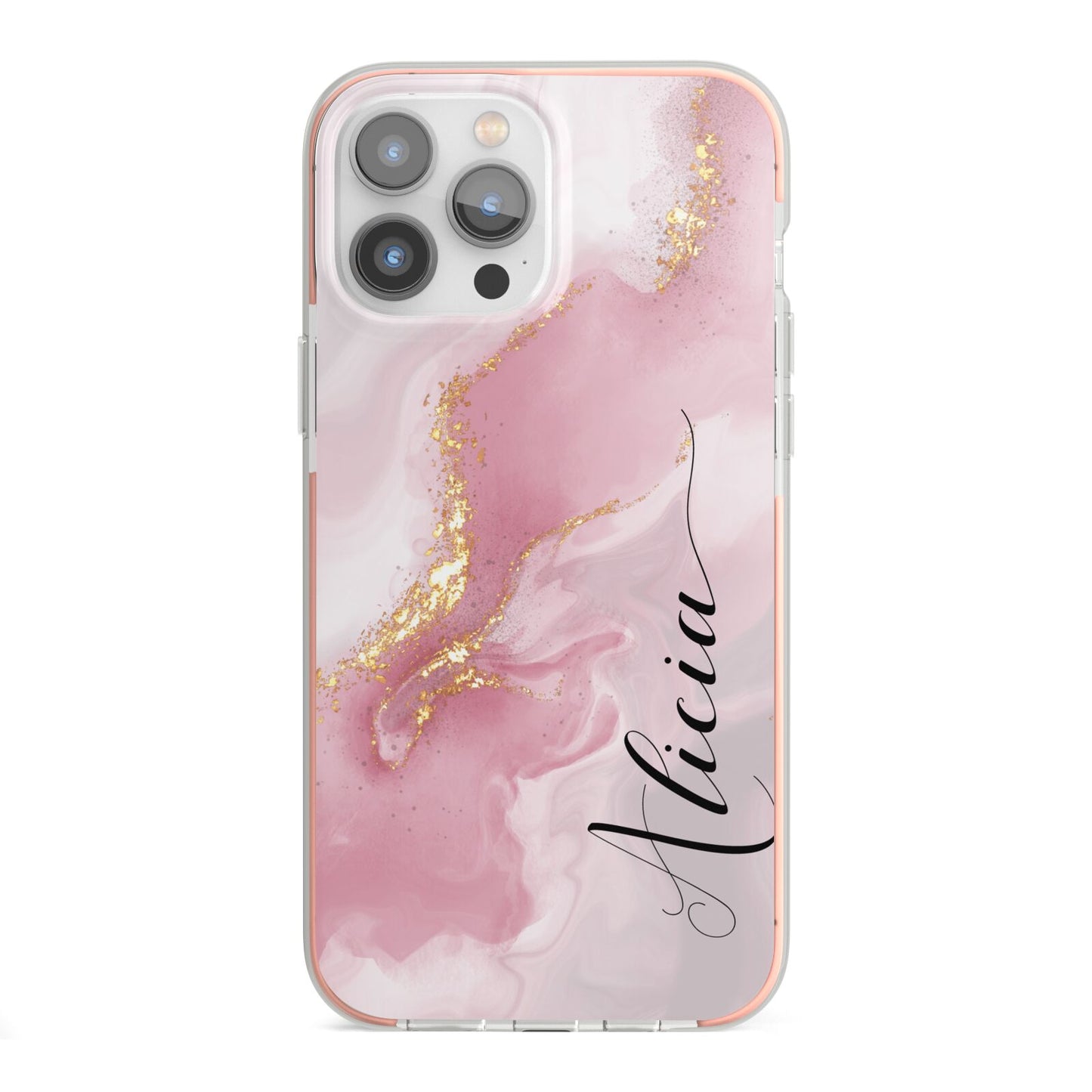 Personalised Pink Marble iPhone 13 Pro Max TPU Impact Case with Pink Edges
