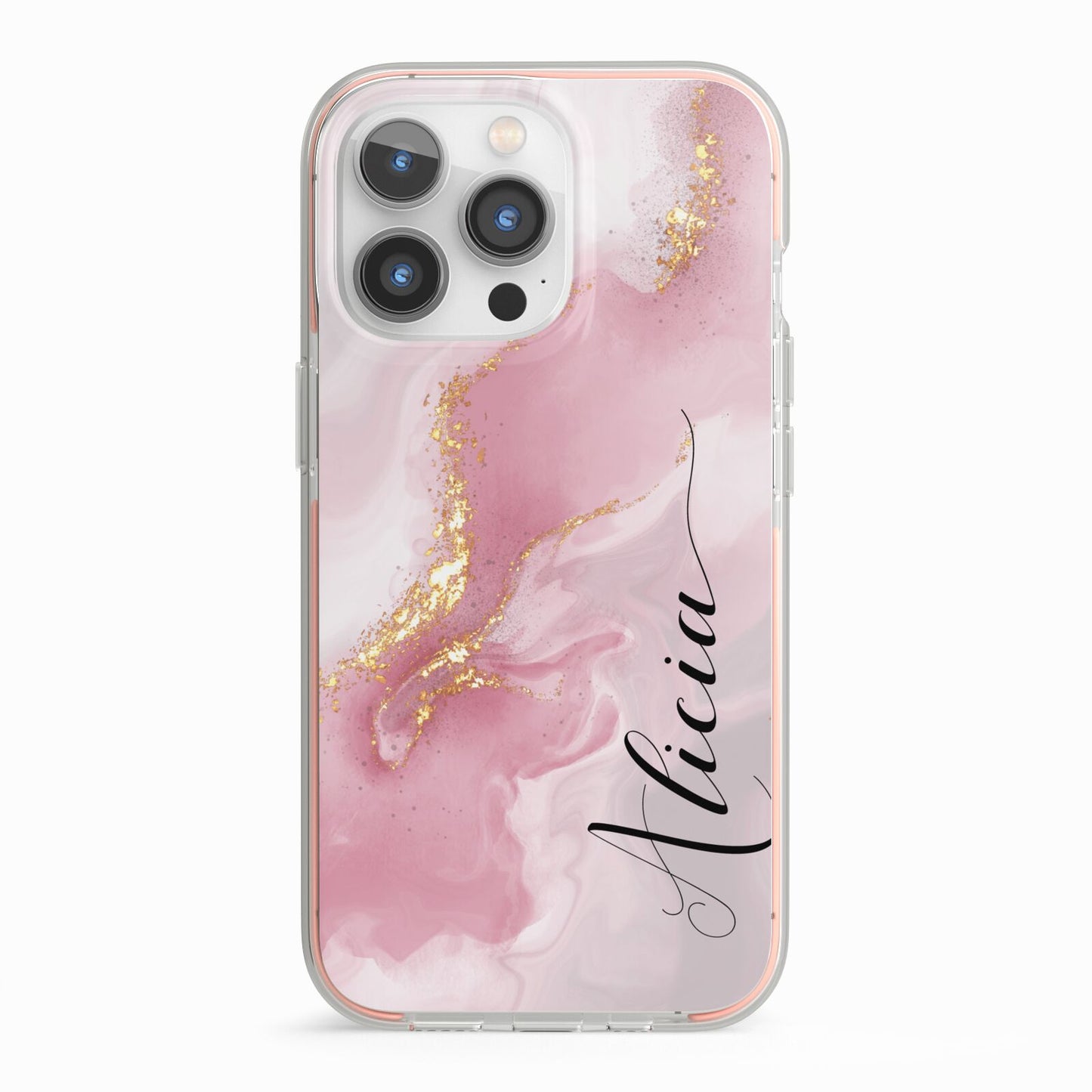 Personalised Pink Marble iPhone 13 Pro TPU Impact Case with Pink Edges