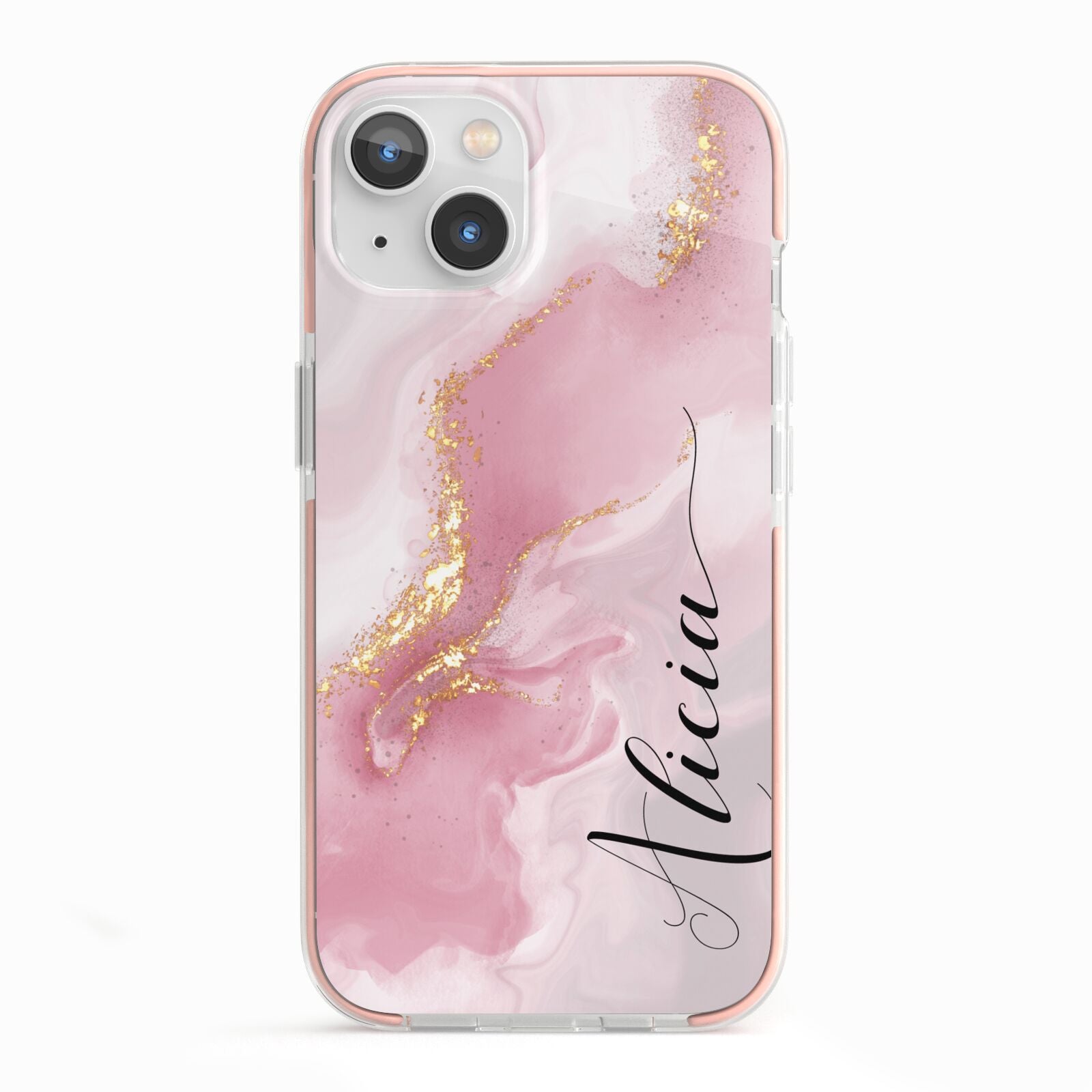 Personalised Pink Marble iPhone 13 TPU Impact Case with Pink Edges