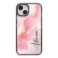 Personalised Pink Marble iPhone 14 Black Impact Case on Silver phone