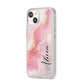 Personalised Pink Marble iPhone 14 Clear Tough Case Starlight Angled Image
