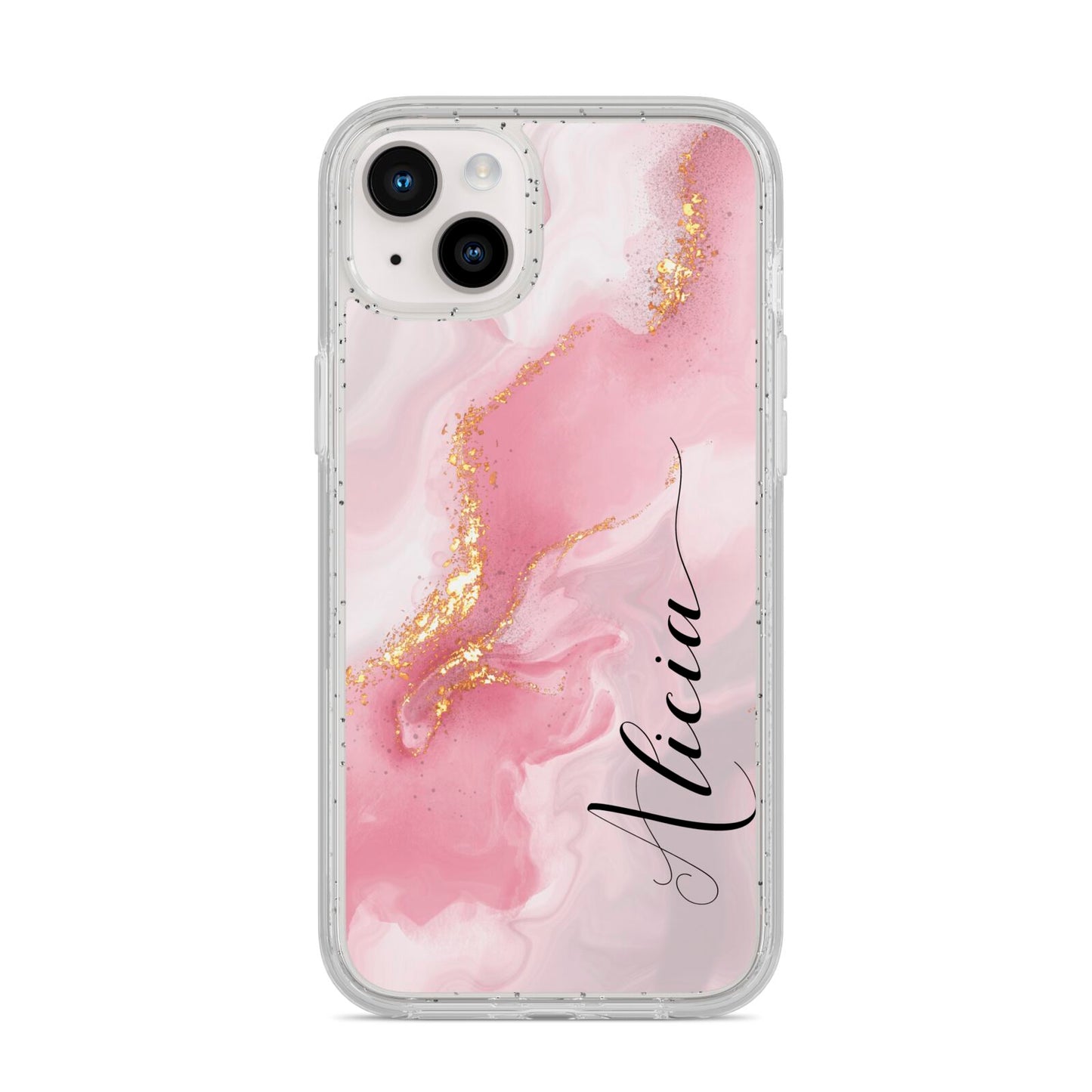 Personalised Pink Marble iPhone 14 Plus Glitter Tough Case Starlight