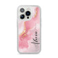 Personalised Pink Marble iPhone 14 Pro Clear Tough Case Silver