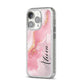 Personalised Pink Marble iPhone 14 Pro Glitter Tough Case Silver Angled Image