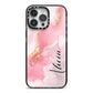 Personalised Pink Marble iPhone 14 Pro Max Black Impact Case on Silver phone