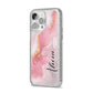Personalised Pink Marble iPhone 14 Pro Max Glitter Tough Case Silver Angled Image
