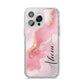 Personalised Pink Marble iPhone 14 Pro Max Glitter Tough Case Silver