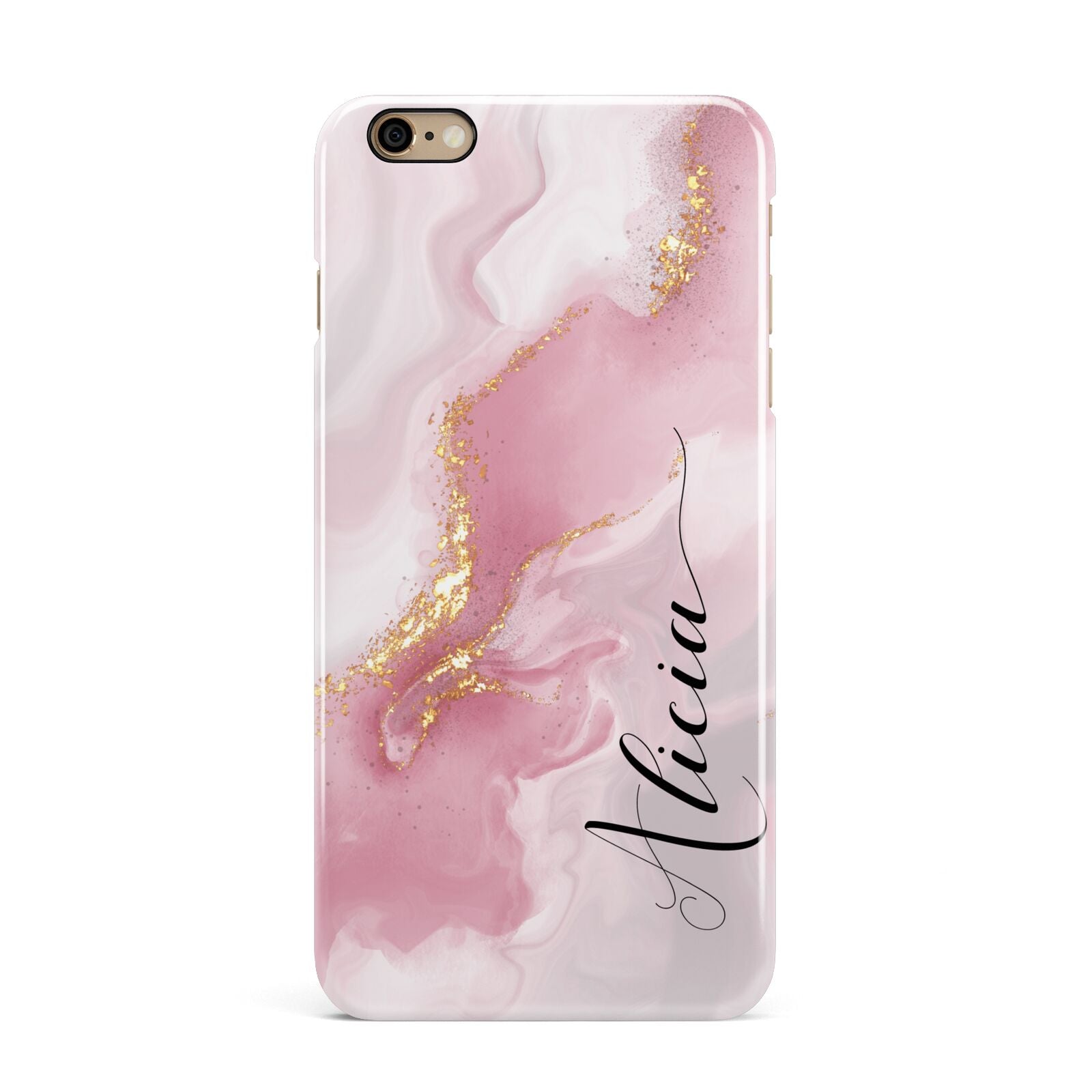 Personalised Pink Marble iPhone 6 Plus 3D Snap Case on Gold Phone