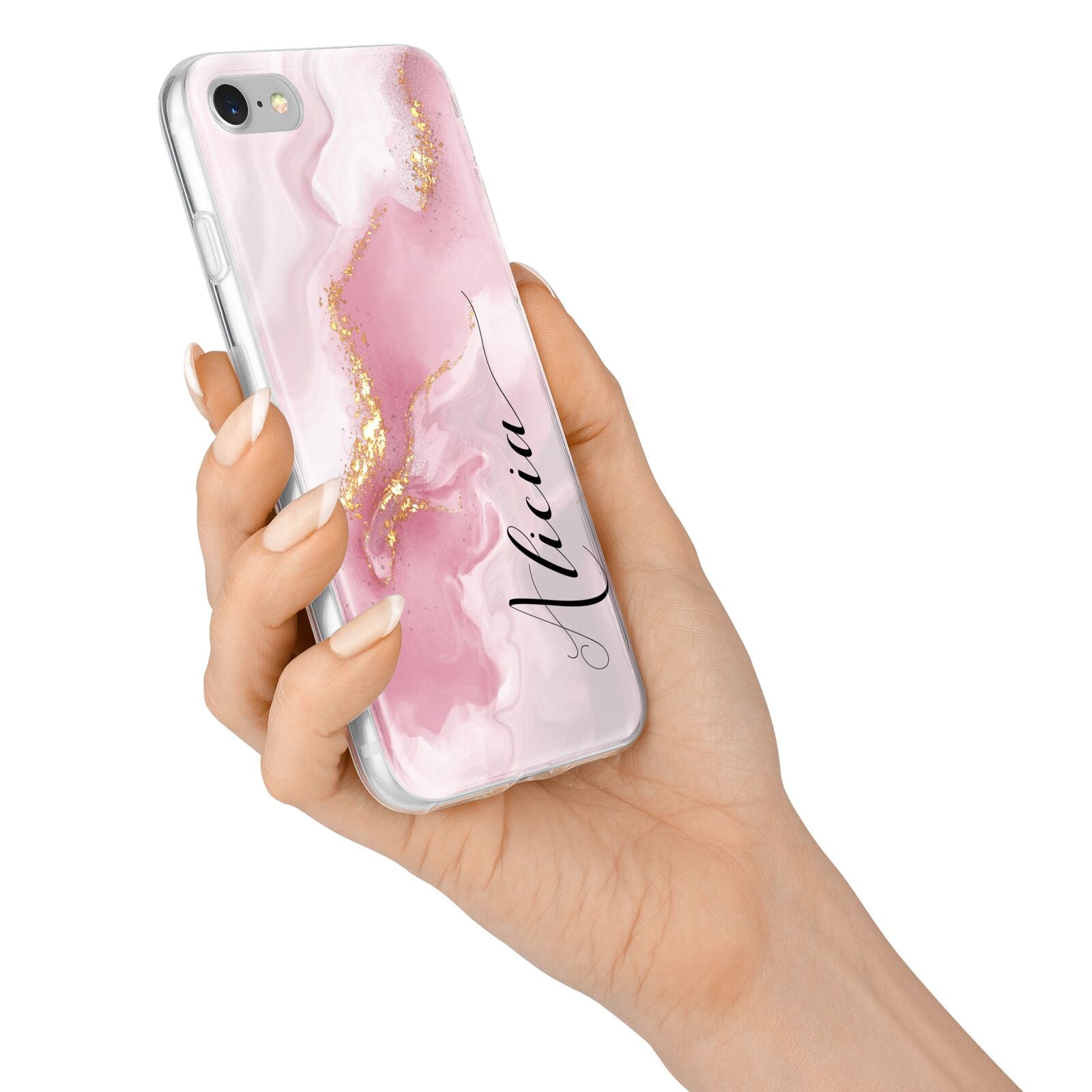 Personalised Pink Marble iPhone 7 Bumper Case on Silver iPhone Alternative Image