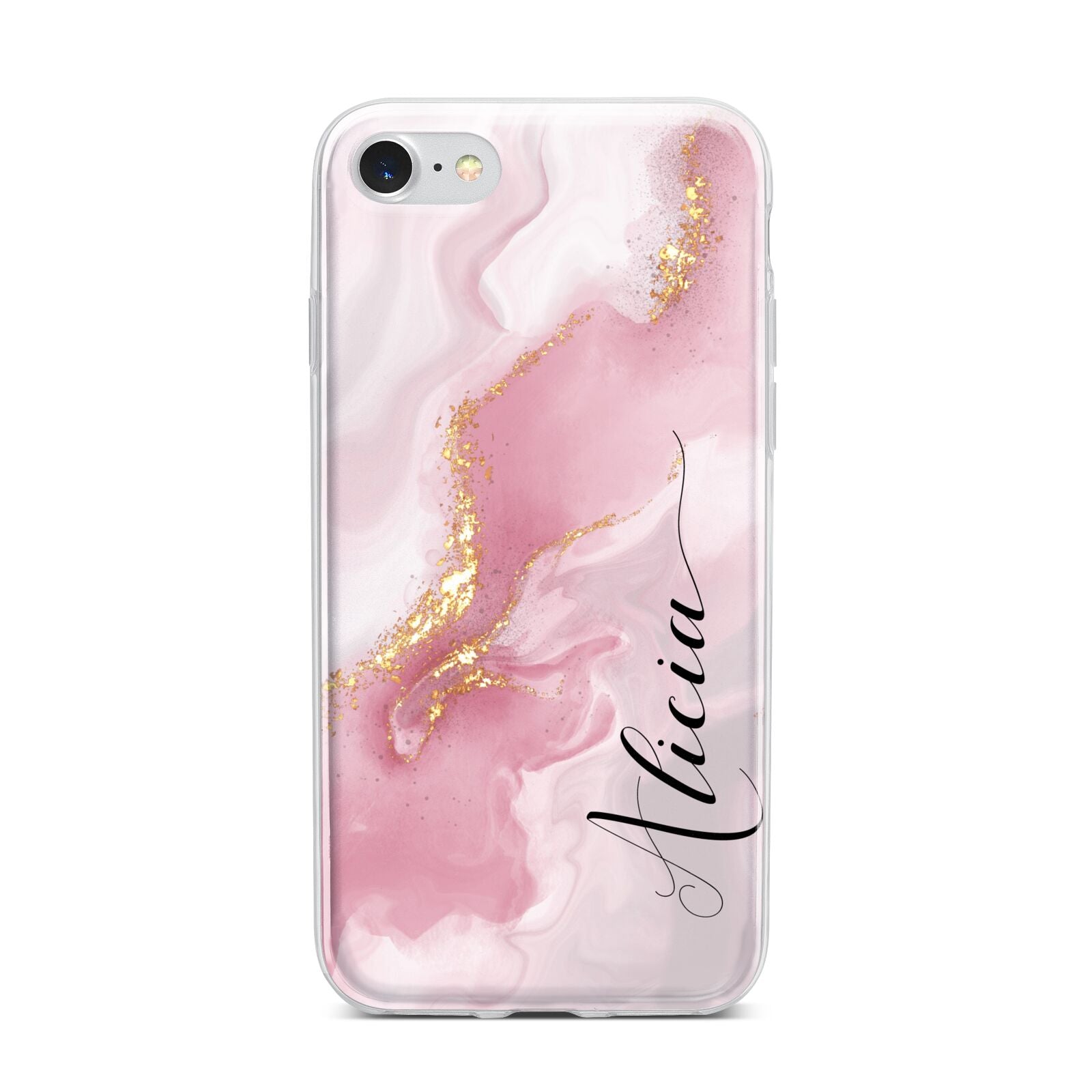 Personalised Pink Marble iPhone 7 Bumper Case on Silver iPhone