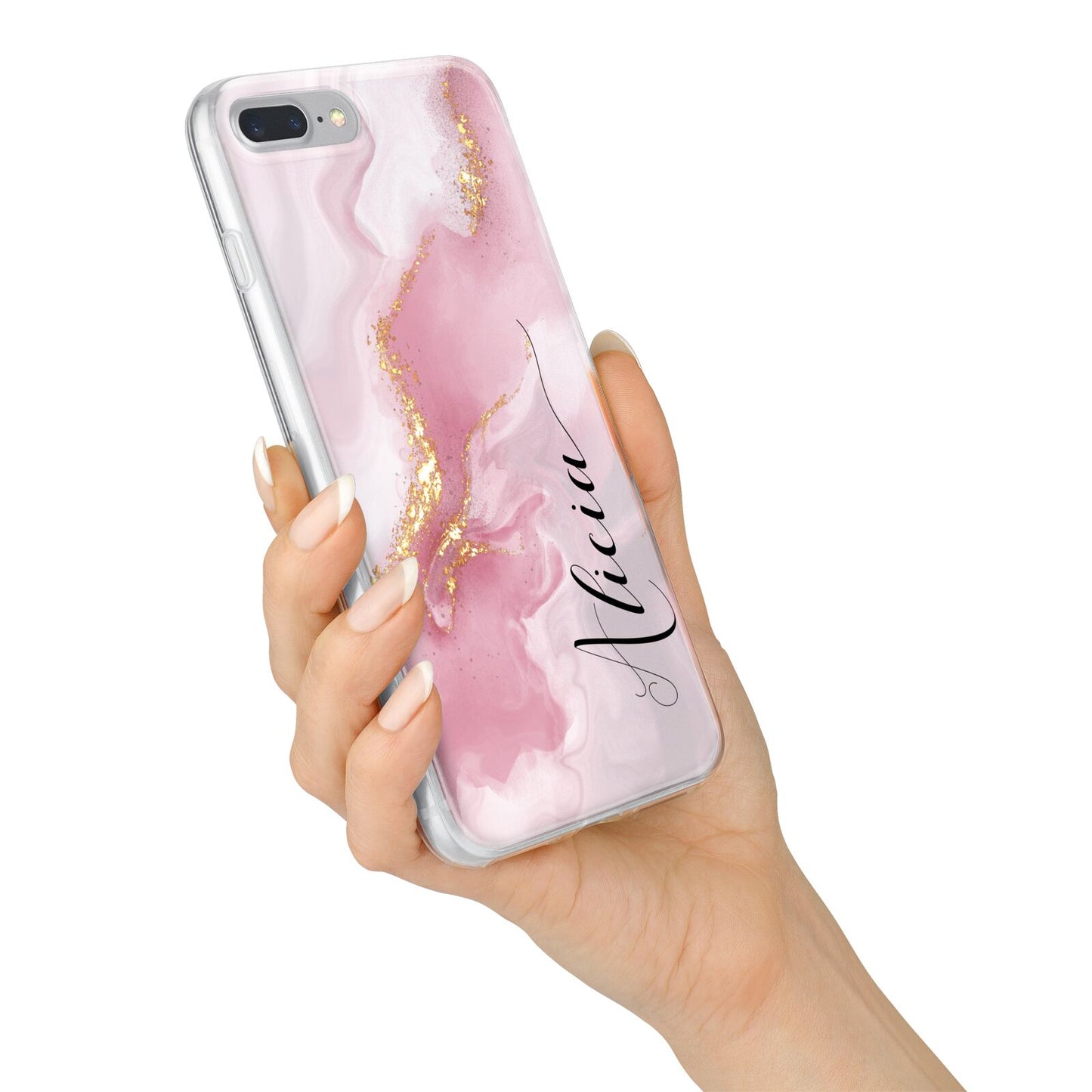 Personalised Pink Marble iPhone 7 Plus Bumper Case on Silver iPhone Alternative Image