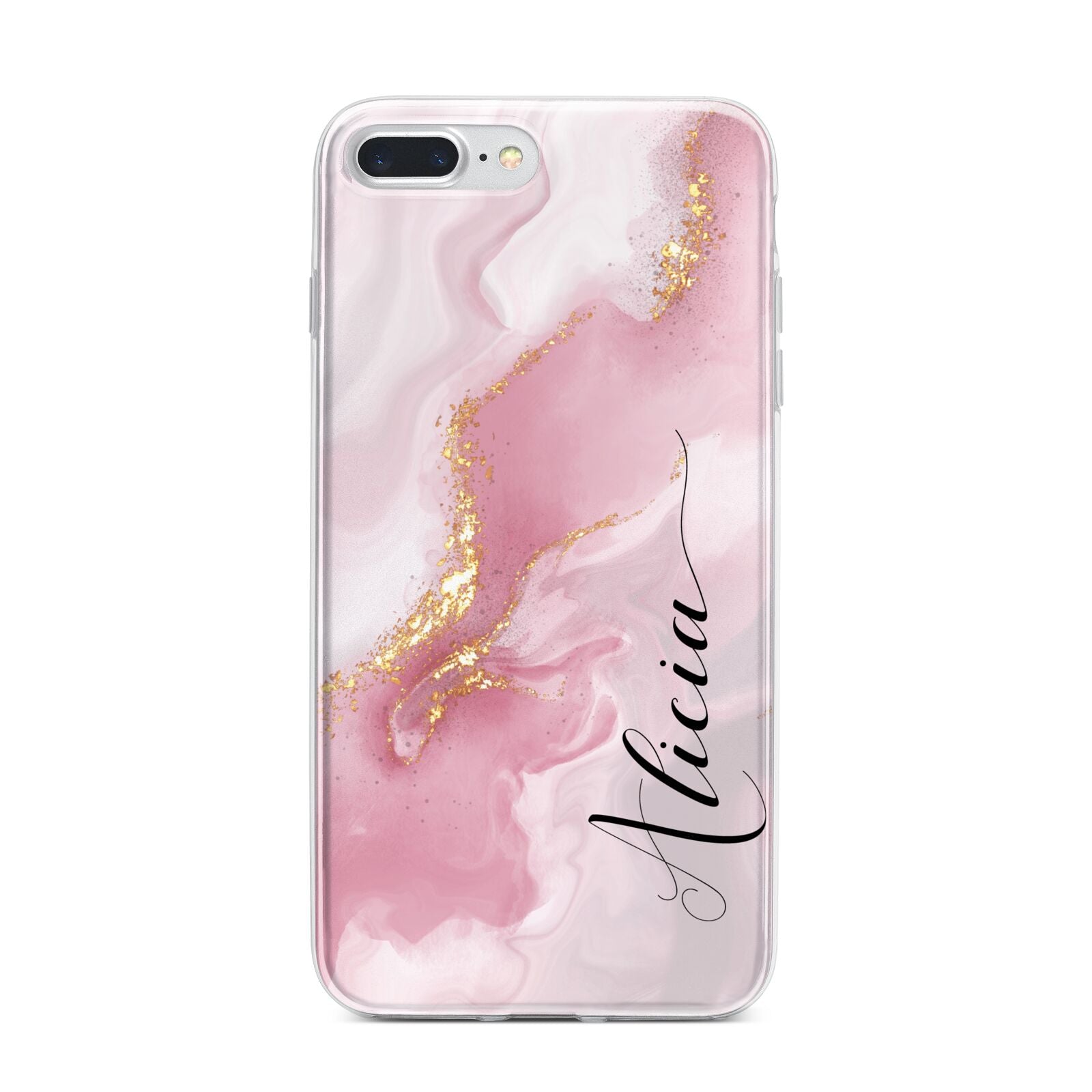 Personalised Pink Marble iPhone 7 Plus Bumper Case on Silver iPhone