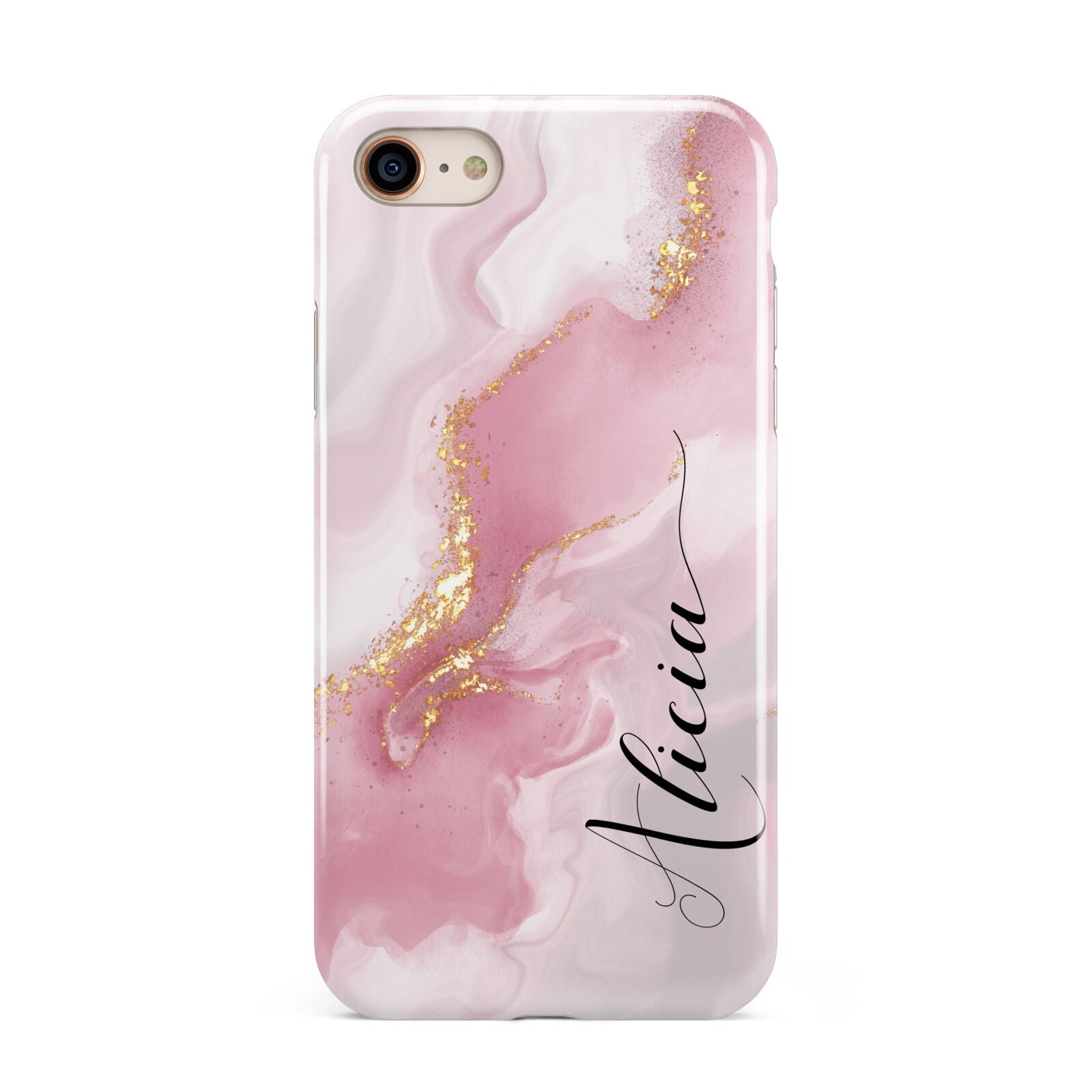 Personalised Pink Marble iPhone 8 3D Tough Case on Gold Phone