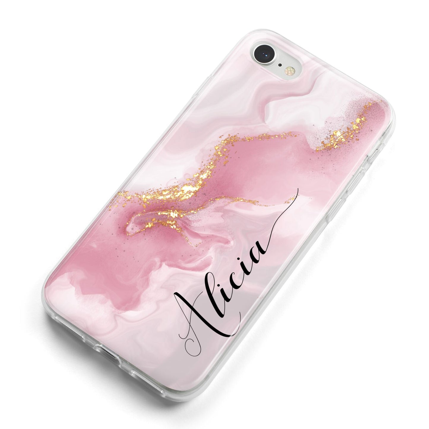 Personalised Pink Marble iPhone 8 Bumper Case on Silver iPhone Alternative Image