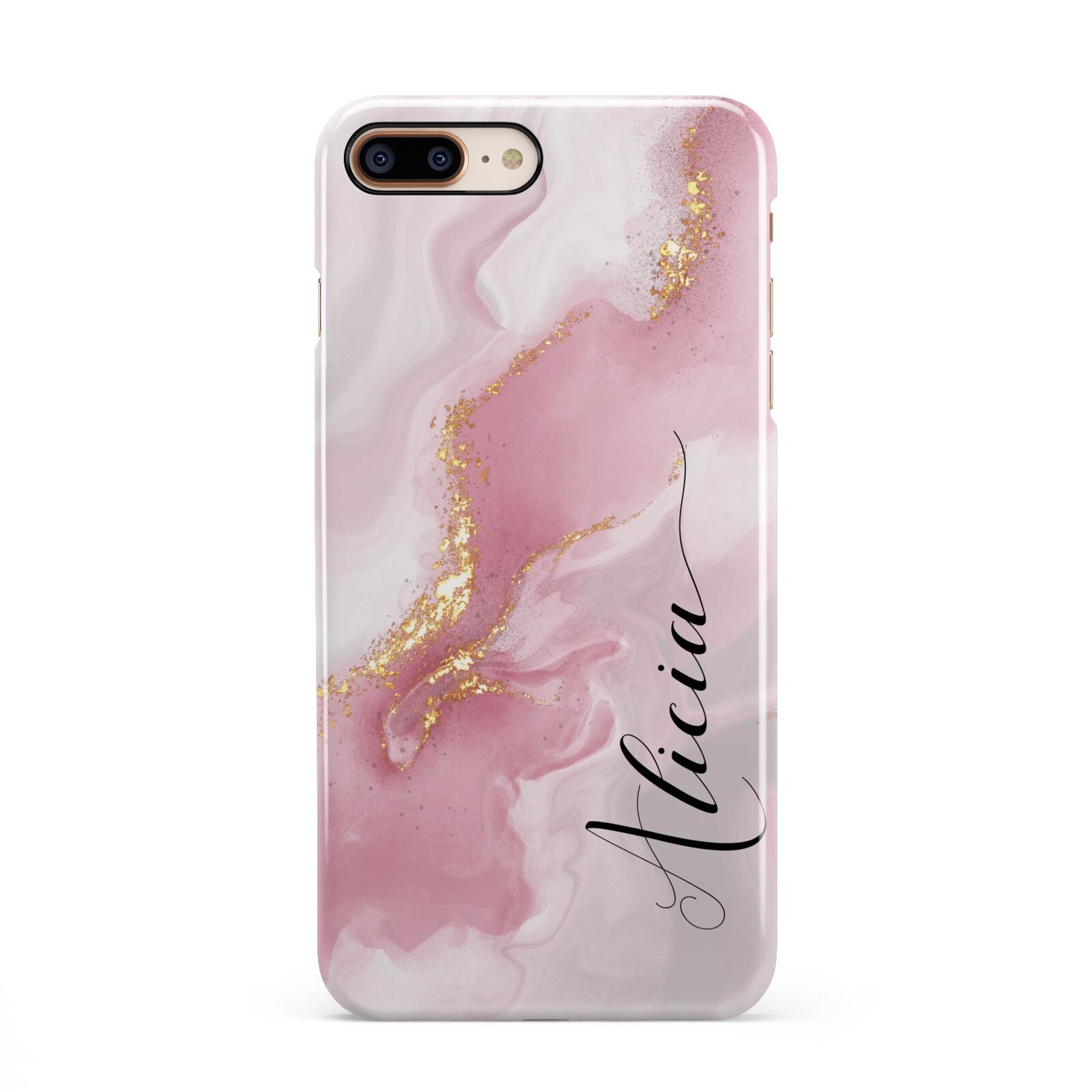 Personalised Pink Marble iPhone 8 Plus 3D Snap Case on Gold Phone