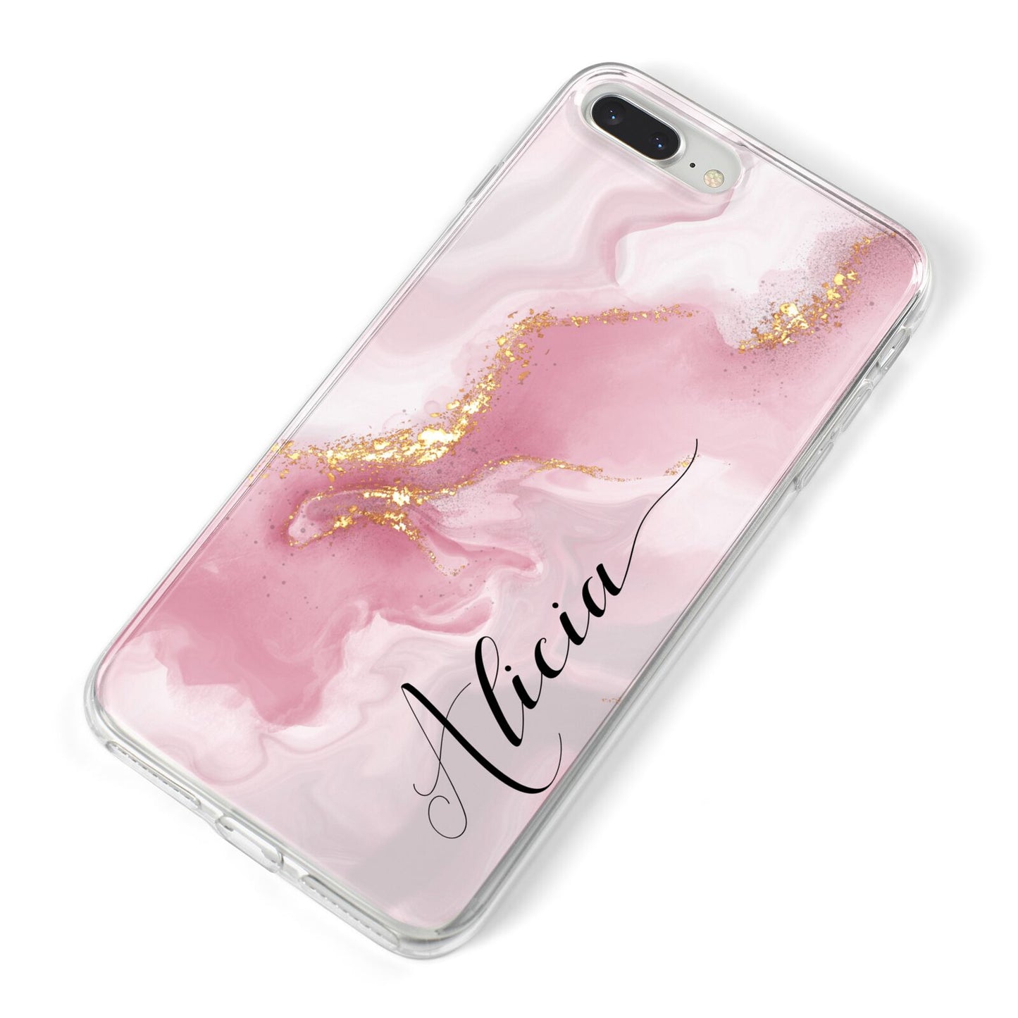 Personalised Pink Marble iPhone 8 Plus Bumper Case on Silver iPhone Alternative Image