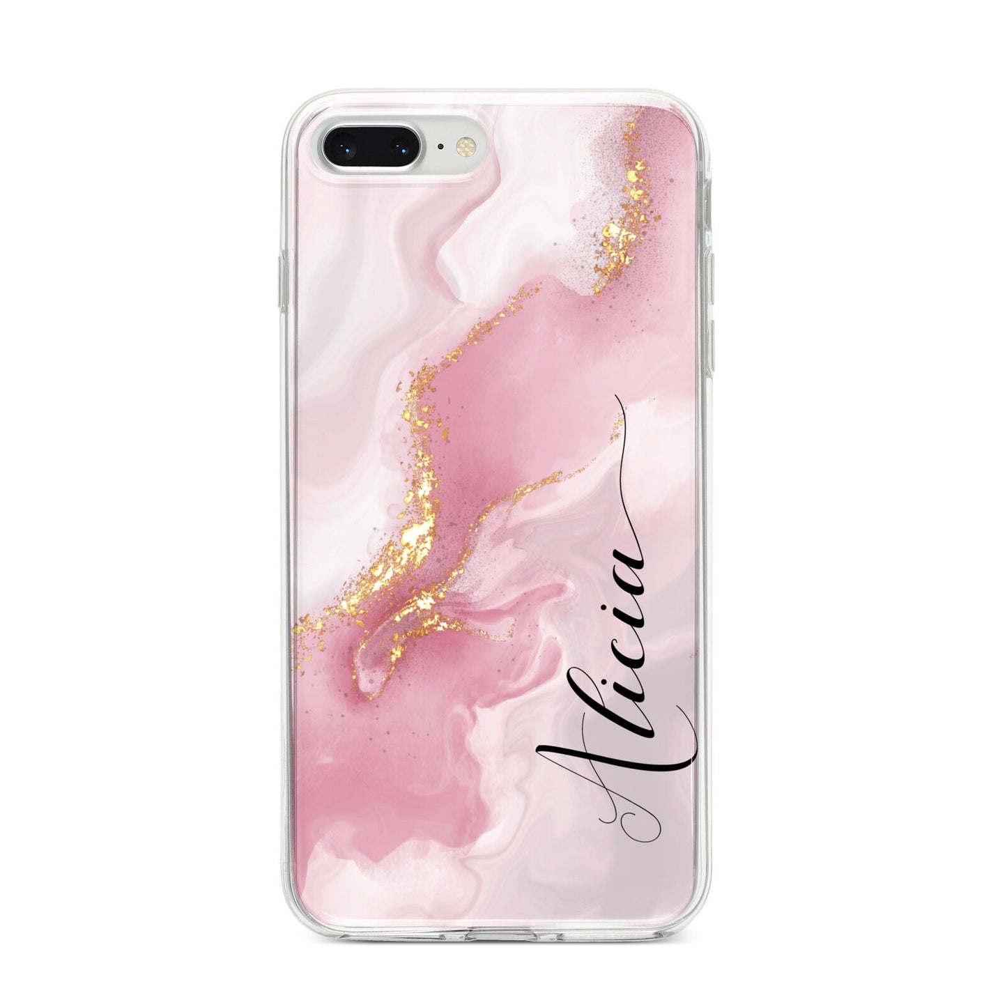 Personalised Pink Marble iPhone 8 Plus Bumper Case on Silver iPhone