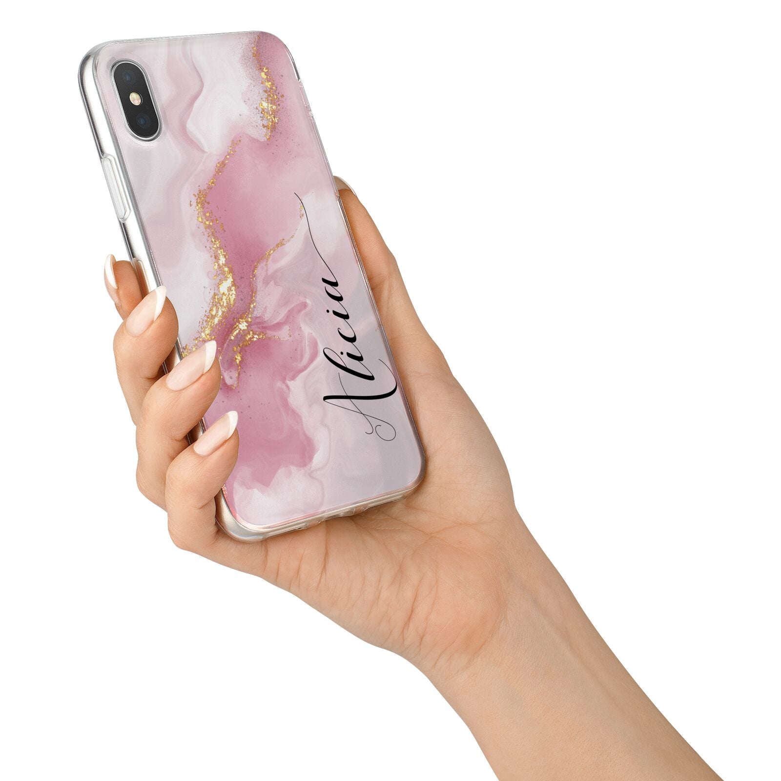 Personalised Pink Marble iPhone X Bumper Case on Silver iPhone Alternative Image 2