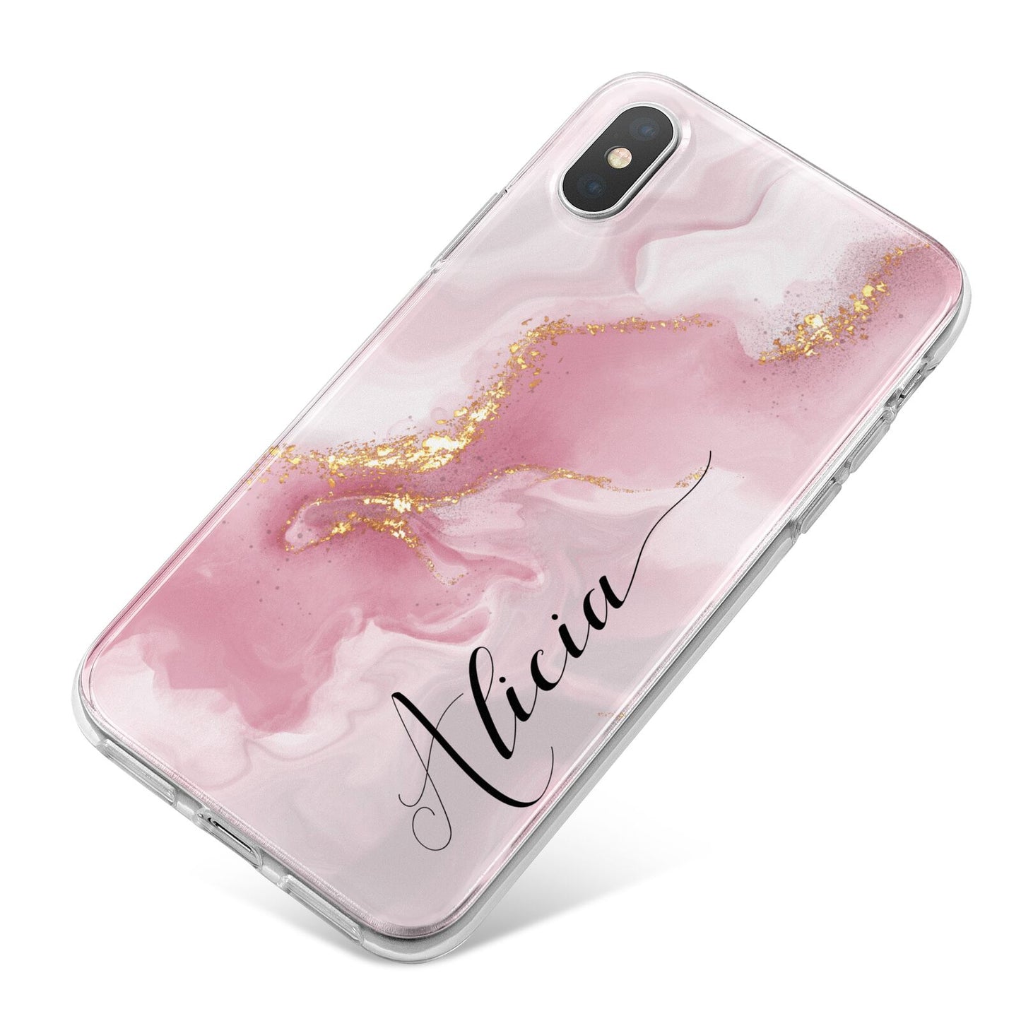 Personalised Pink Marble iPhone X Bumper Case on Silver iPhone