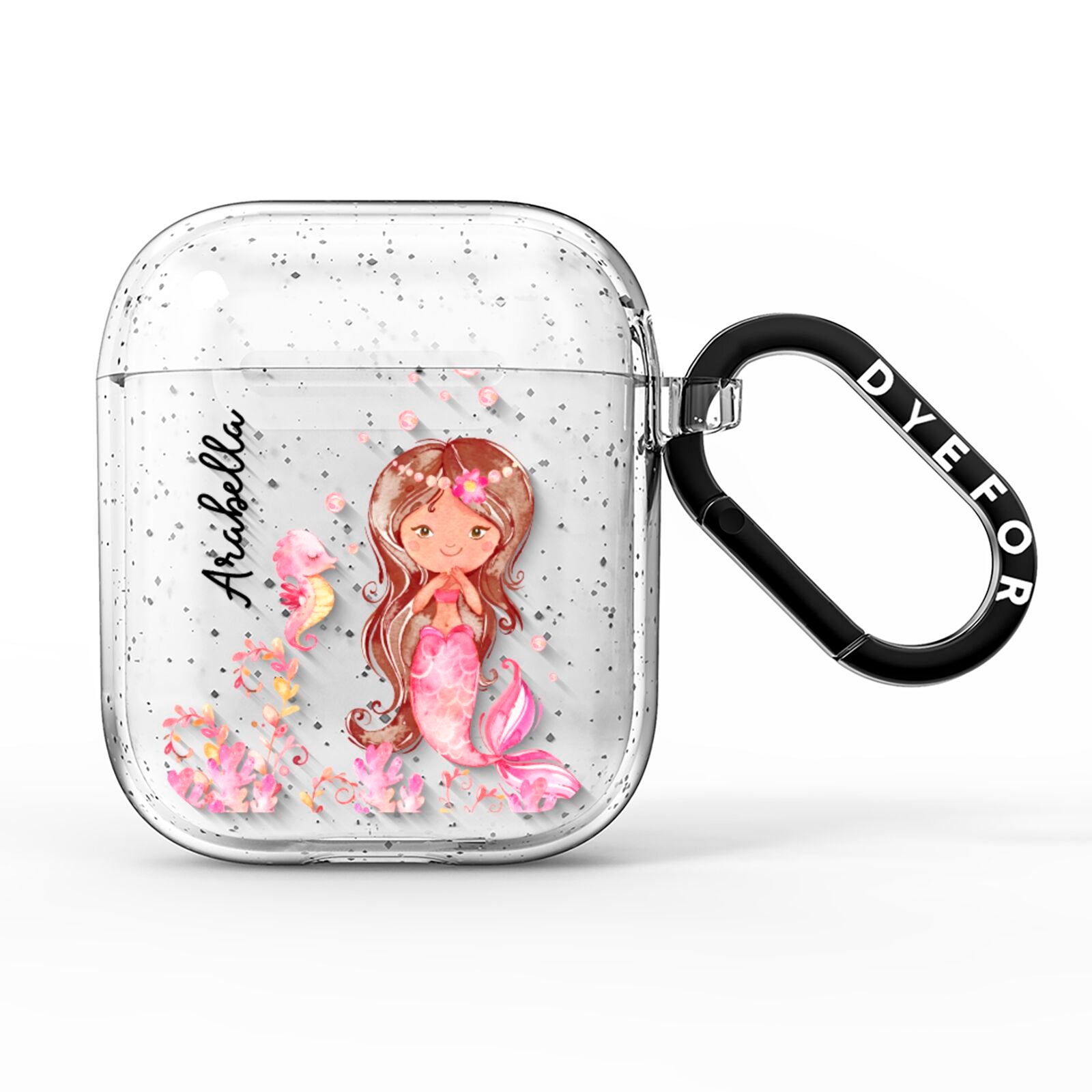 Personalised Pink Mermaid AirPods Glitter Case