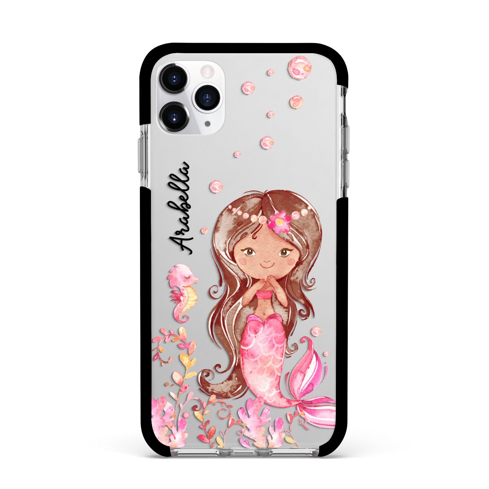 Personalised Pink Mermaid Apple iPhone 11 Pro Max in Silver with Black Impact Case