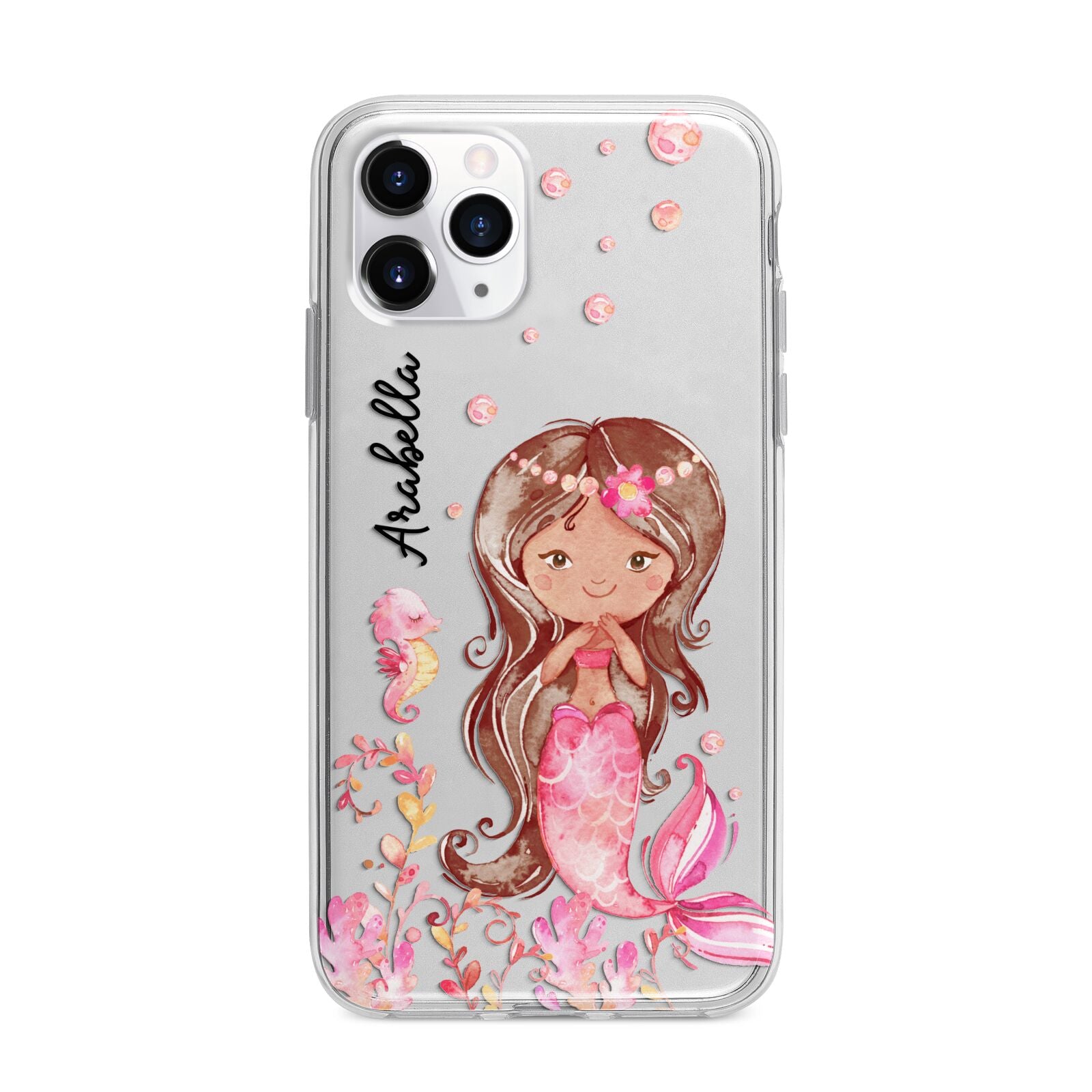 Personalised Pink Mermaid Apple iPhone 11 Pro Max in Silver with Bumper Case