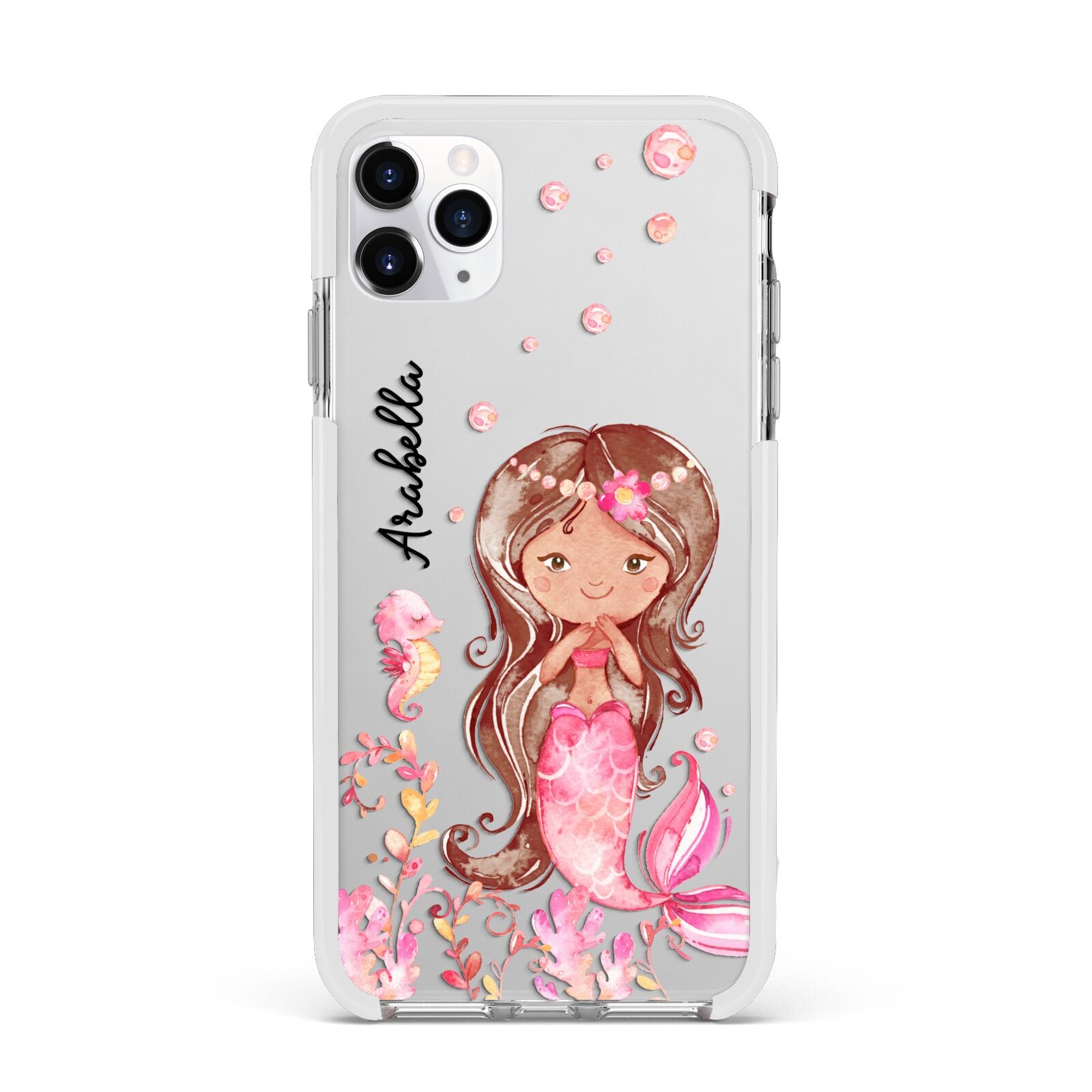 Personalised Pink Mermaid Apple iPhone 11 Pro Max in Silver with White Impact Case