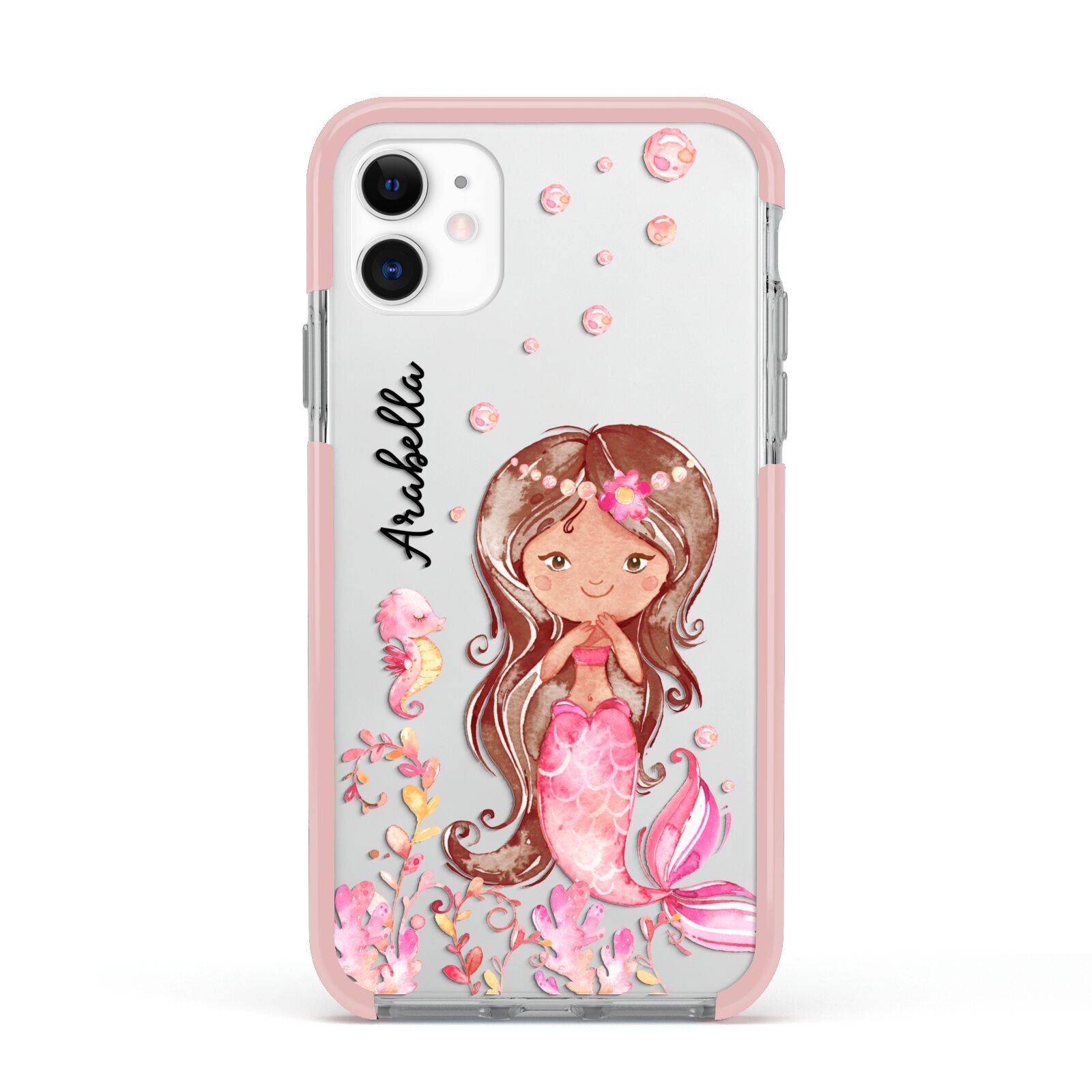 Personalised Pink Mermaid Apple iPhone 11 in White with Pink Impact Case