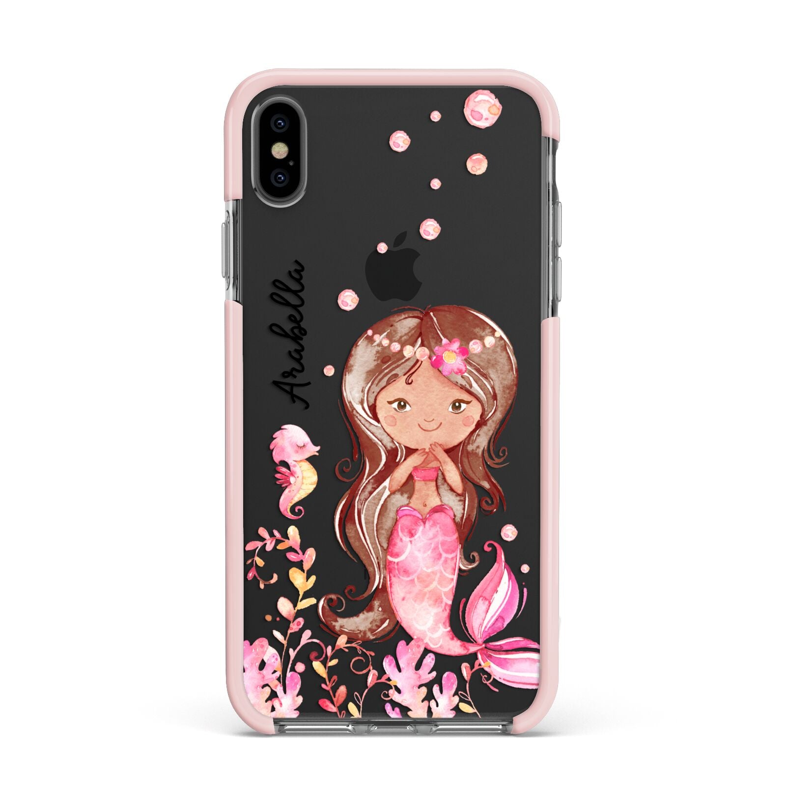 Personalised Pink Mermaid Apple iPhone Xs Max Impact Case Pink Edge on Black Phone