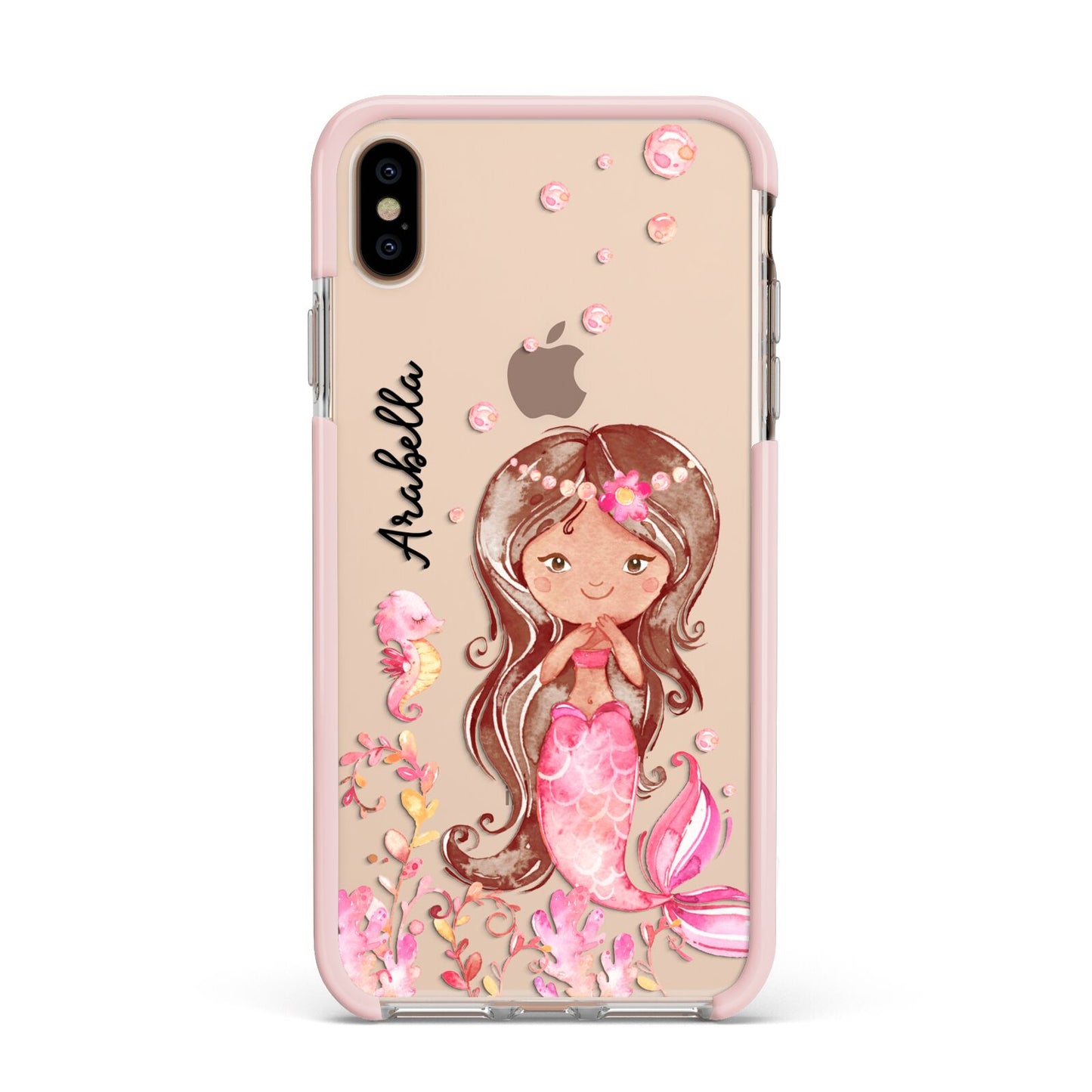 Personalised Pink Mermaid Apple iPhone Xs Max Impact Case Pink Edge on Gold Phone