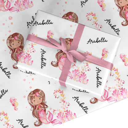 Personalised Pink Mermaid Custom Wrapping Paper