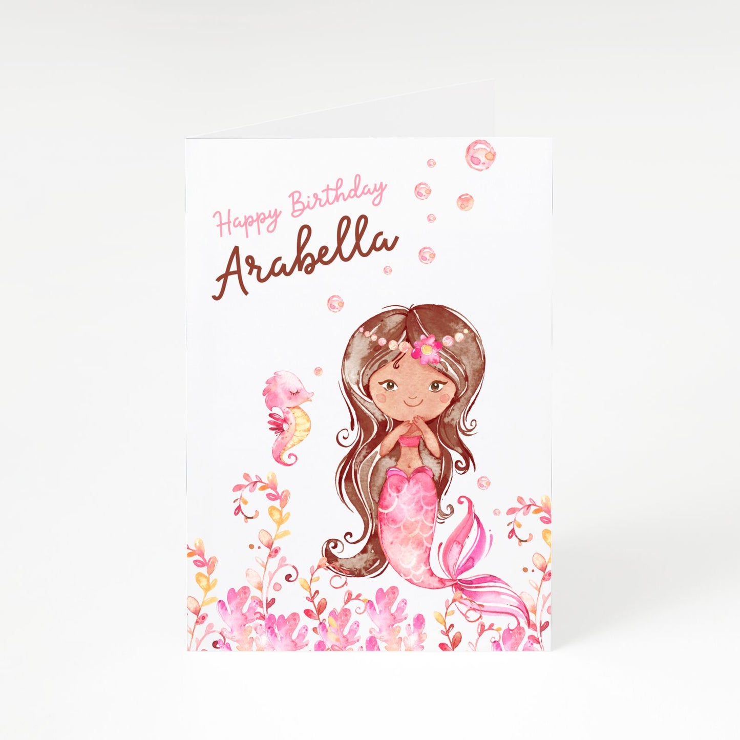 Personalised Pink Mermaid Happy Birthday A5 Greetings Card
