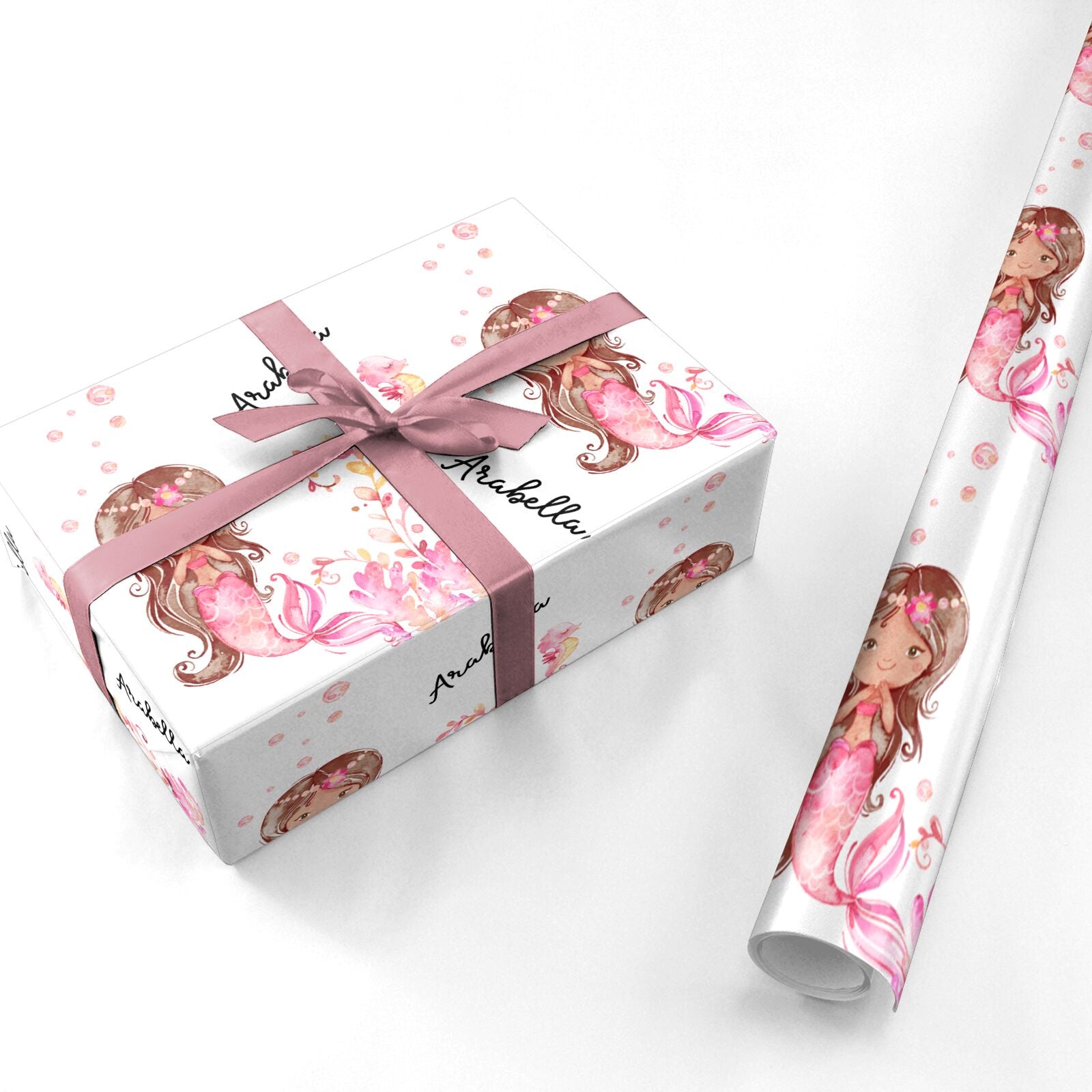 Personalised Pink Mermaid Personalised Wrapping Paper