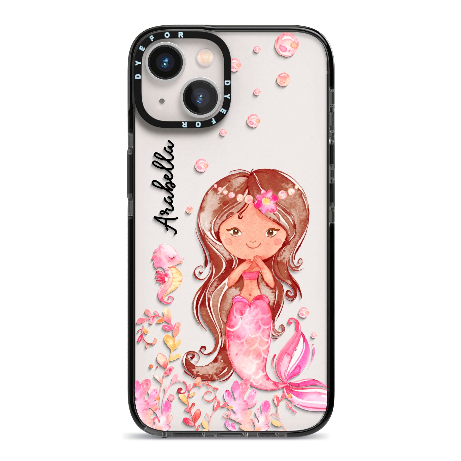 Personalised Pink Mermaid iPhone 13 Black Impact Case on Silver phone