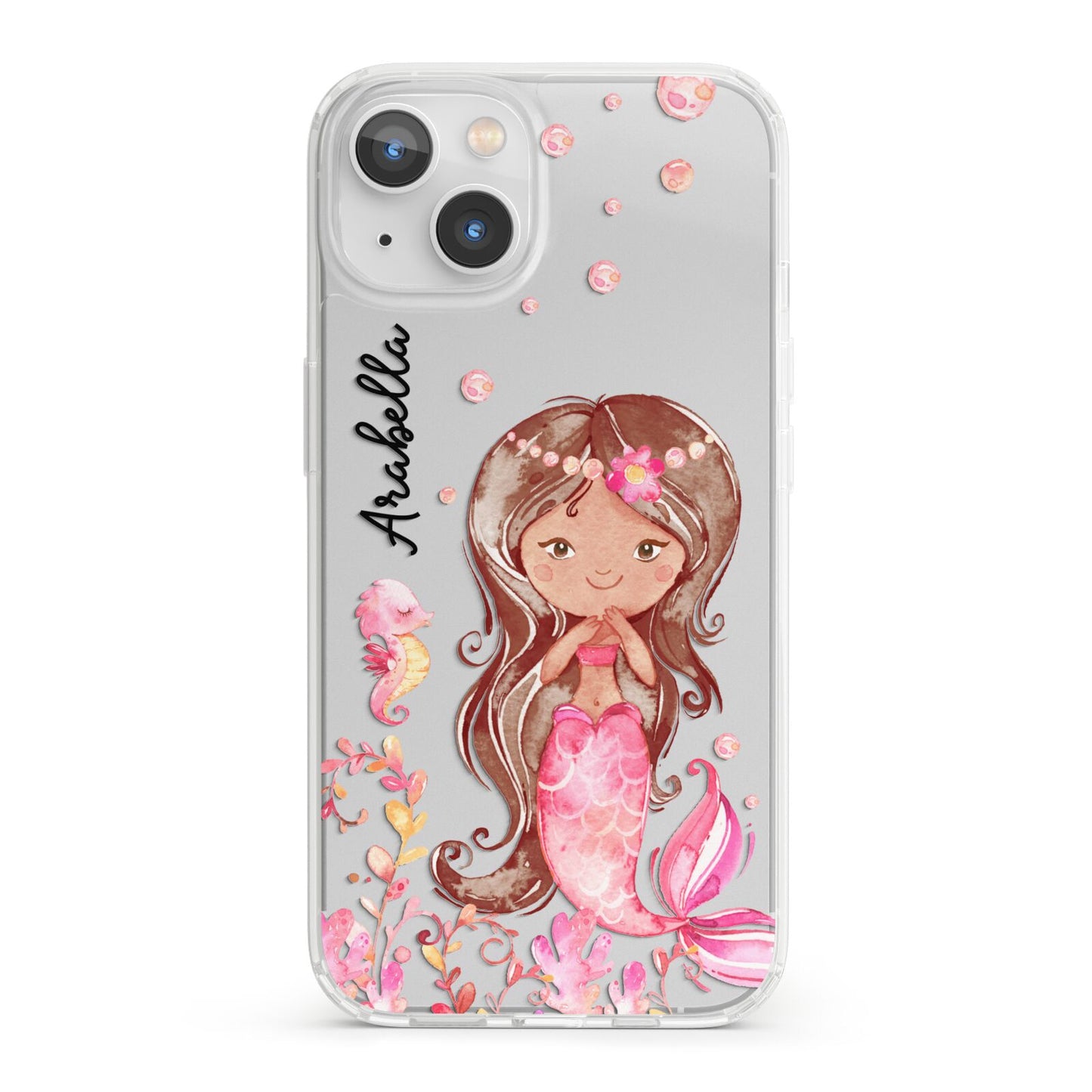 Personalised Pink Mermaid iPhone 13 Clear Bumper Case