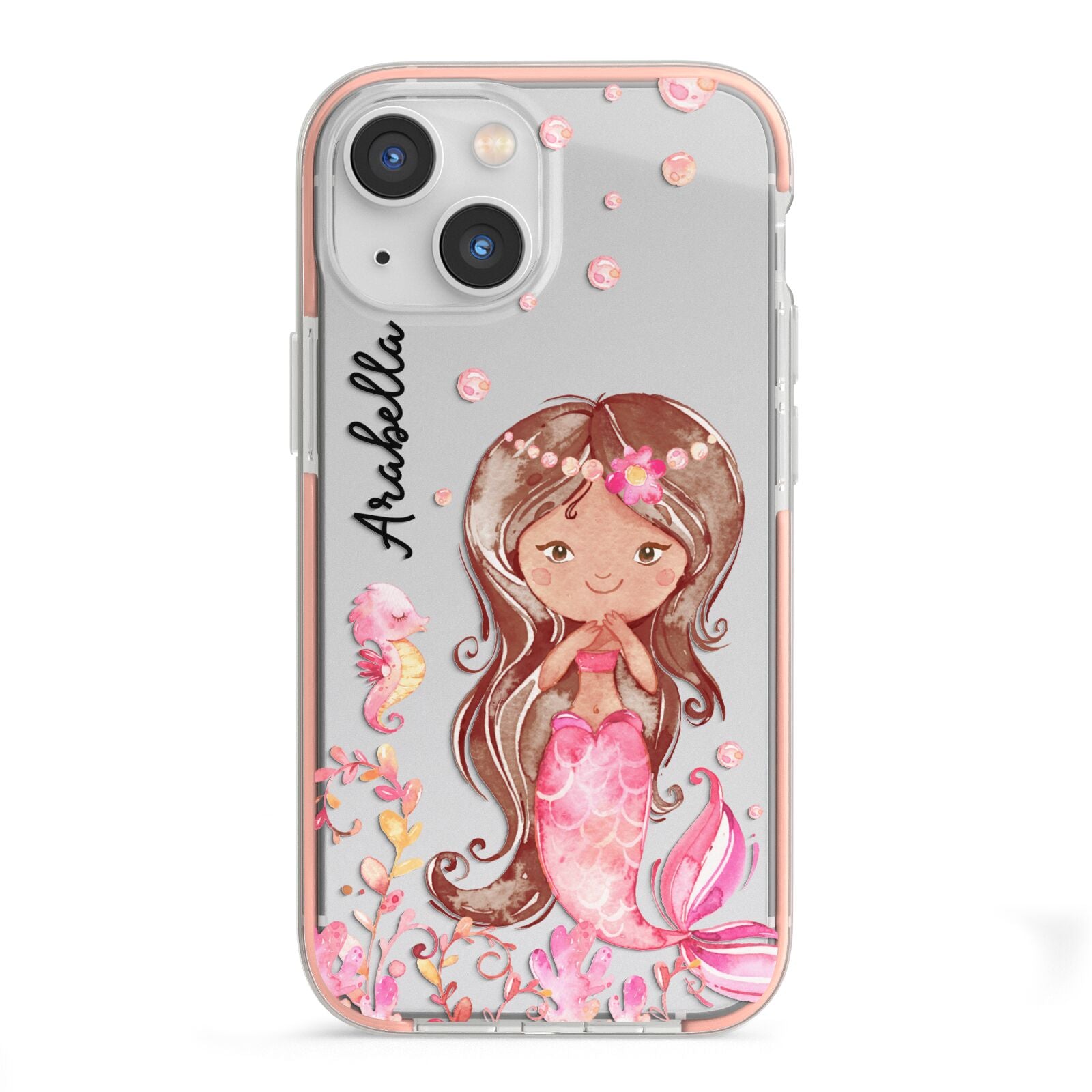 Personalised Pink Mermaid iPhone 13 Mini TPU Impact Case with Pink Edges