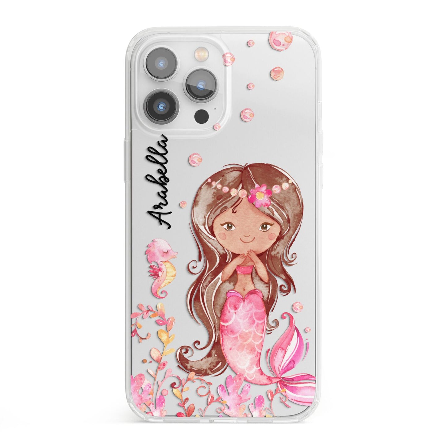 Personalised Pink Mermaid iPhone 13 Pro Max Clear Bumper Case
