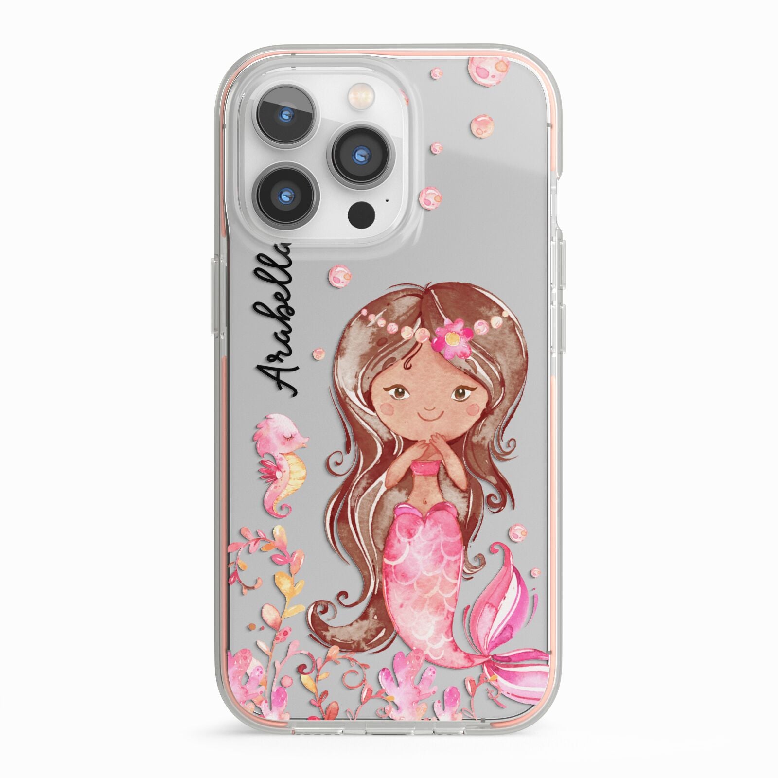 Personalised Pink Mermaid iPhone 13 Pro TPU Impact Case with Pink Edges
