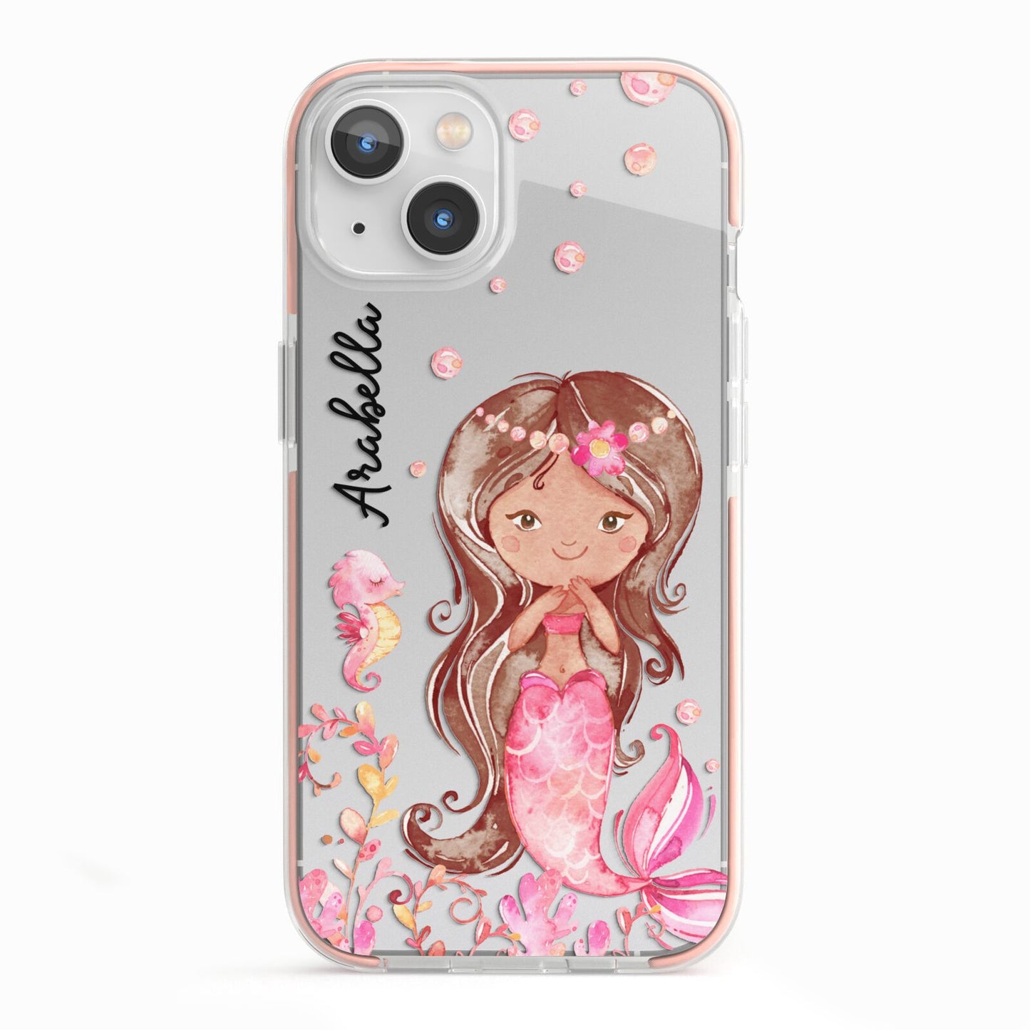 Personalised Pink Mermaid iPhone 13 TPU Impact Case with Pink Edges