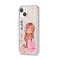 Personalised Pink Mermaid iPhone 14 Clear Tough Case Starlight Angled Image
