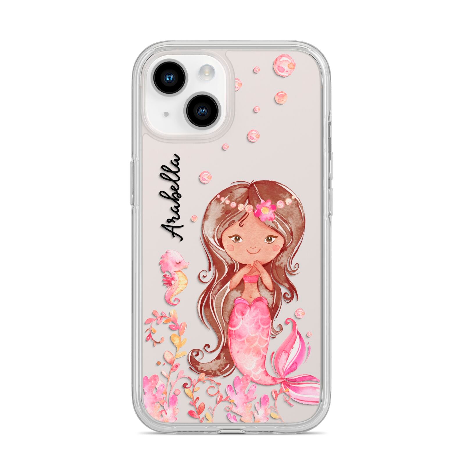 Personalised Pink Mermaid iPhone 14 Clear Tough Case Starlight