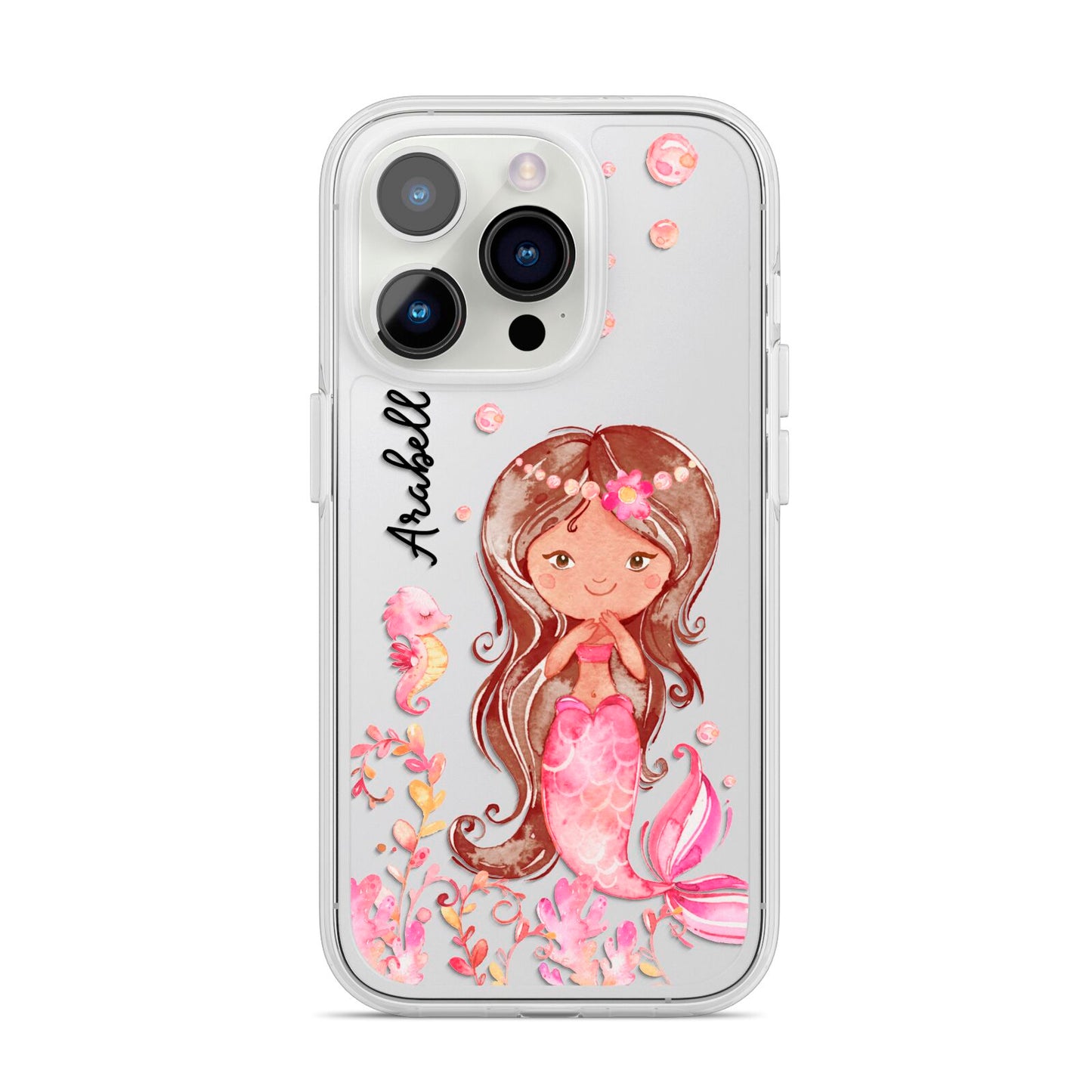 Personalised Pink Mermaid iPhone 14 Pro Clear Tough Case Silver