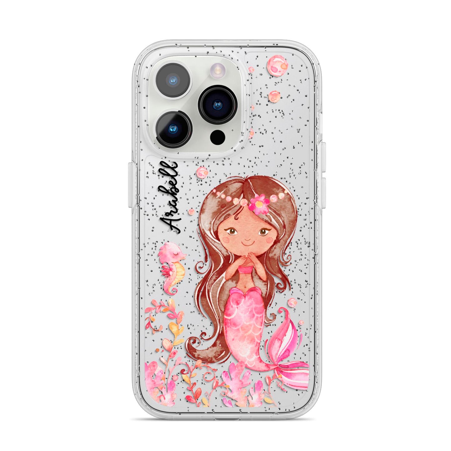 Personalised Pink Mermaid iPhone 14 Pro Glitter Tough Case Silver