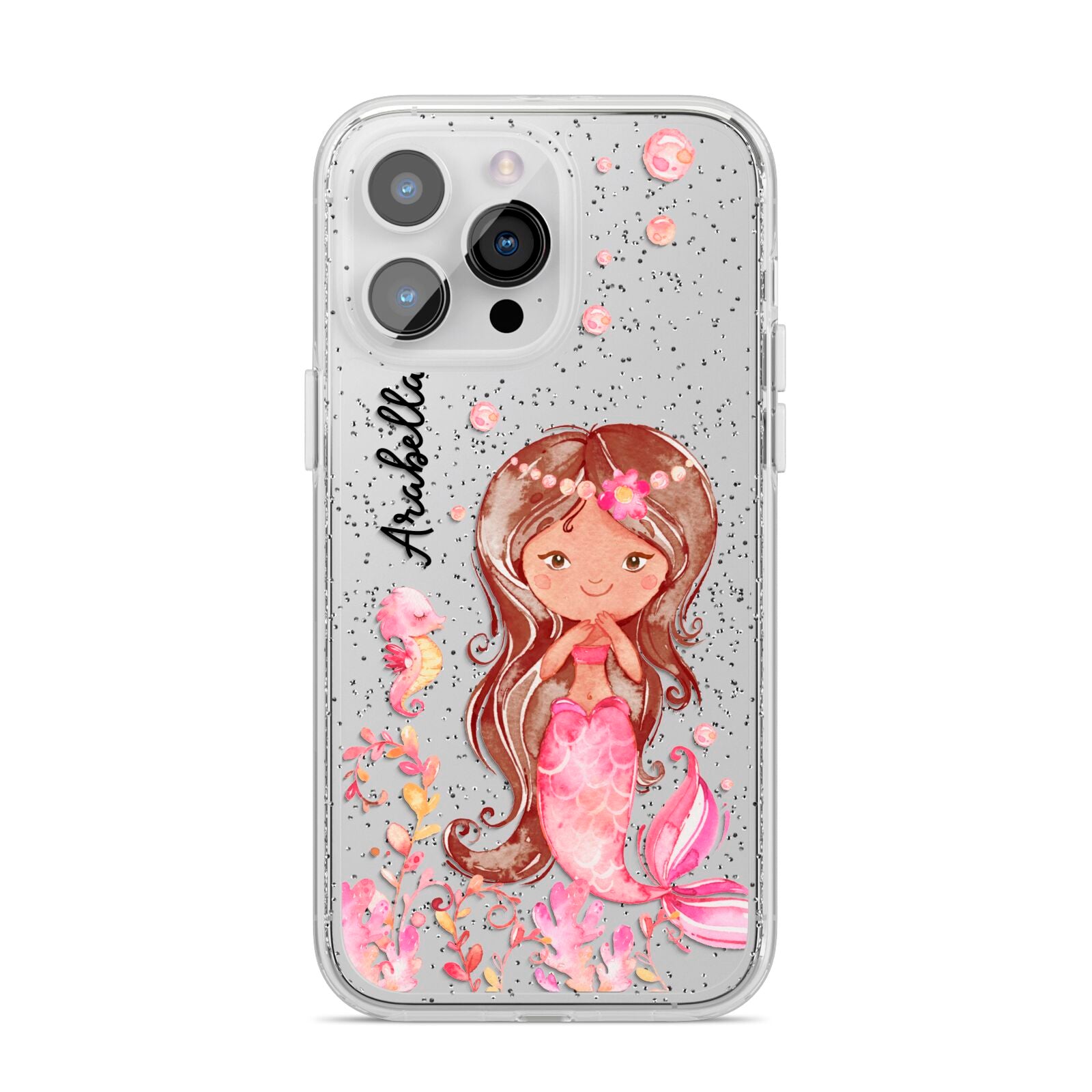 Personalised Pink Mermaid iPhone 14 Pro Max Glitter Tough Case Silver